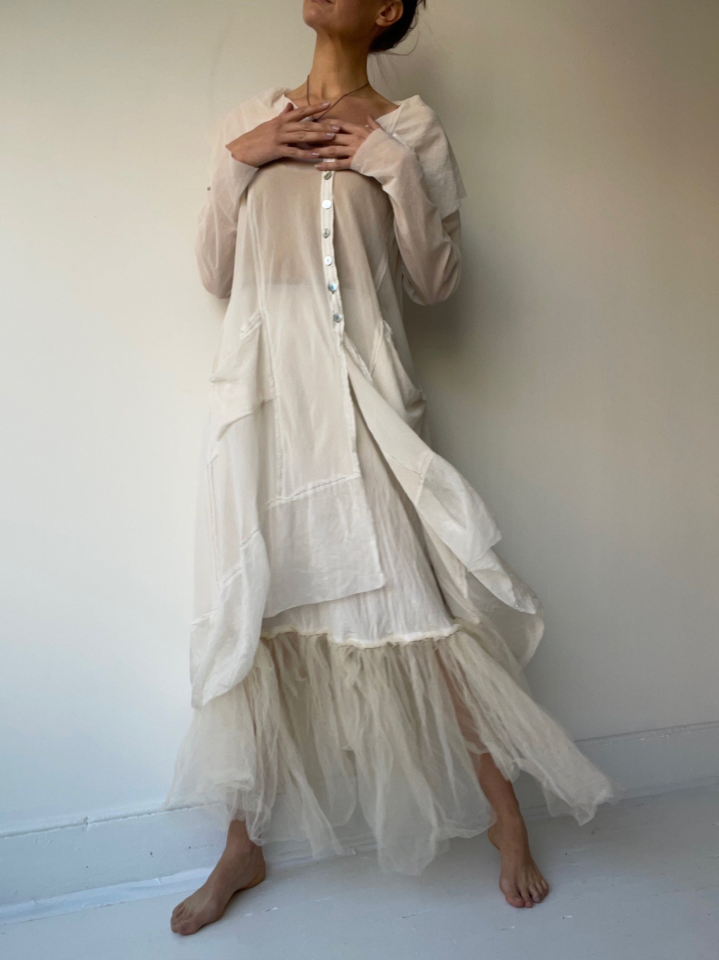 long mesh lace up duster