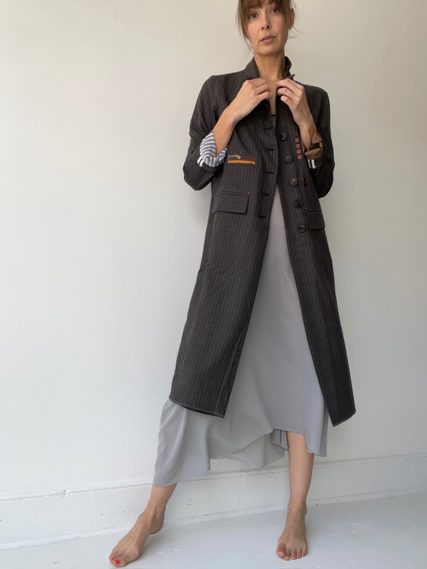 umit unal pinstripe coat