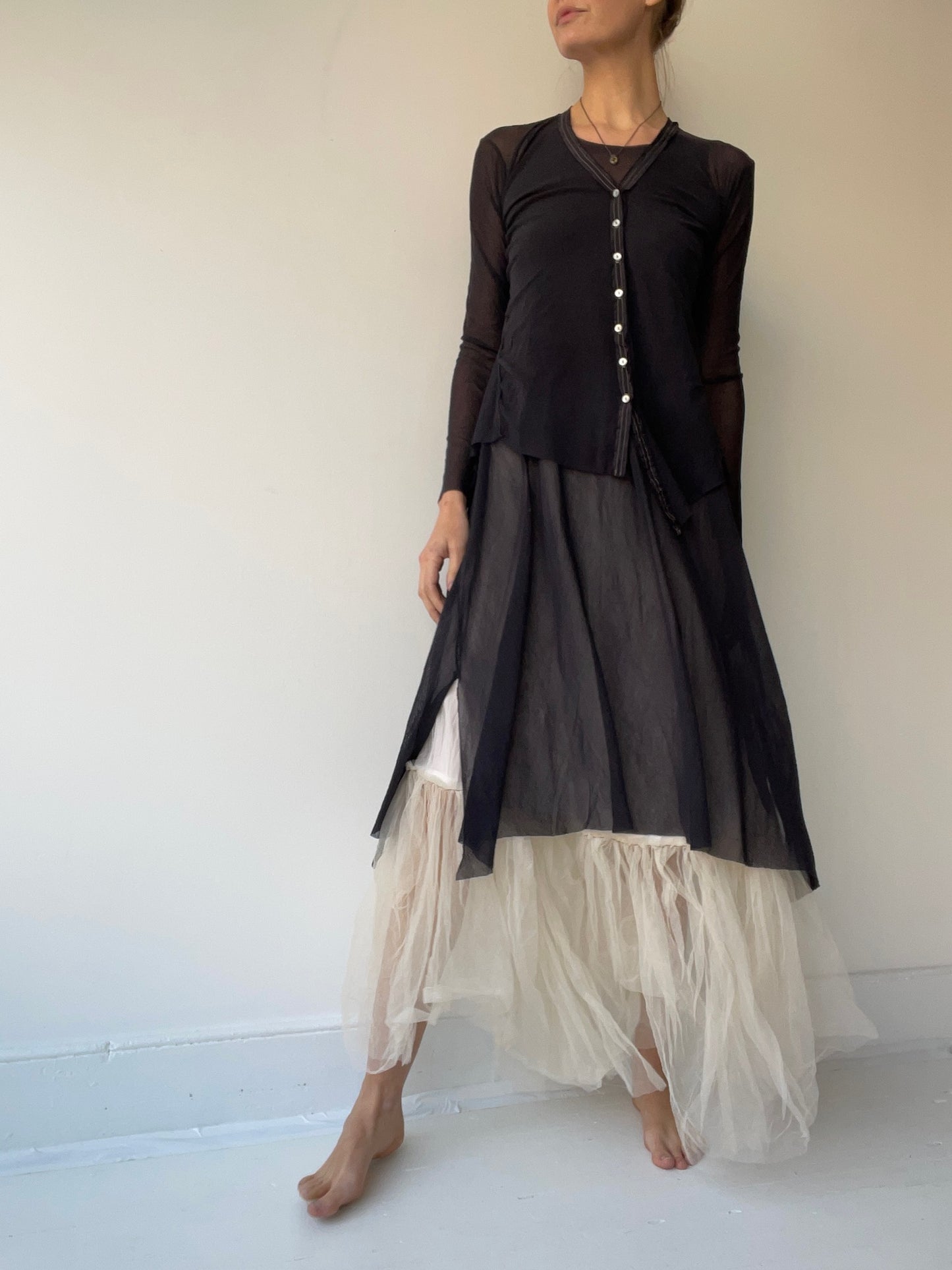 mesh cardigan BLACK