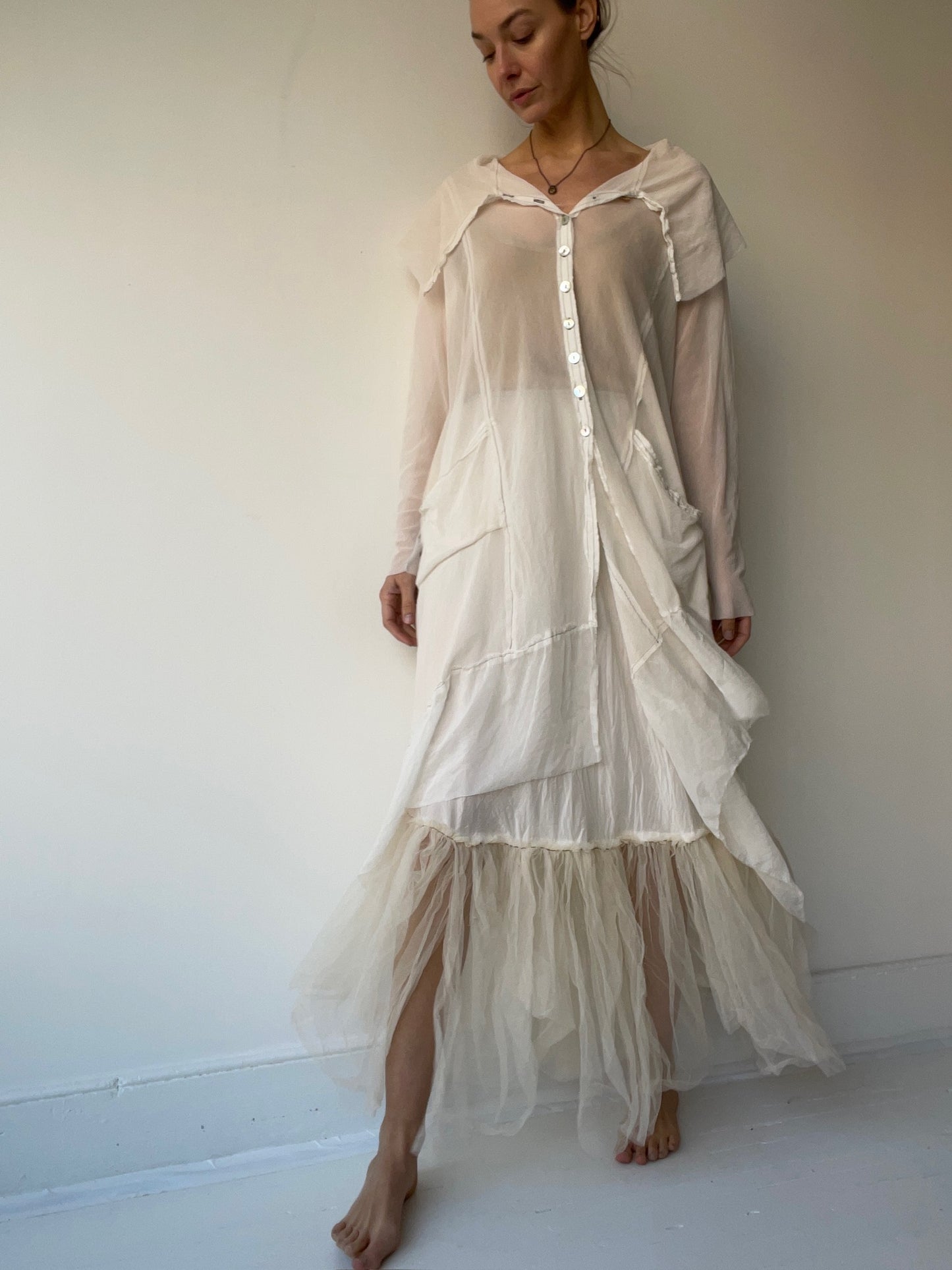 long mesh lace up duster