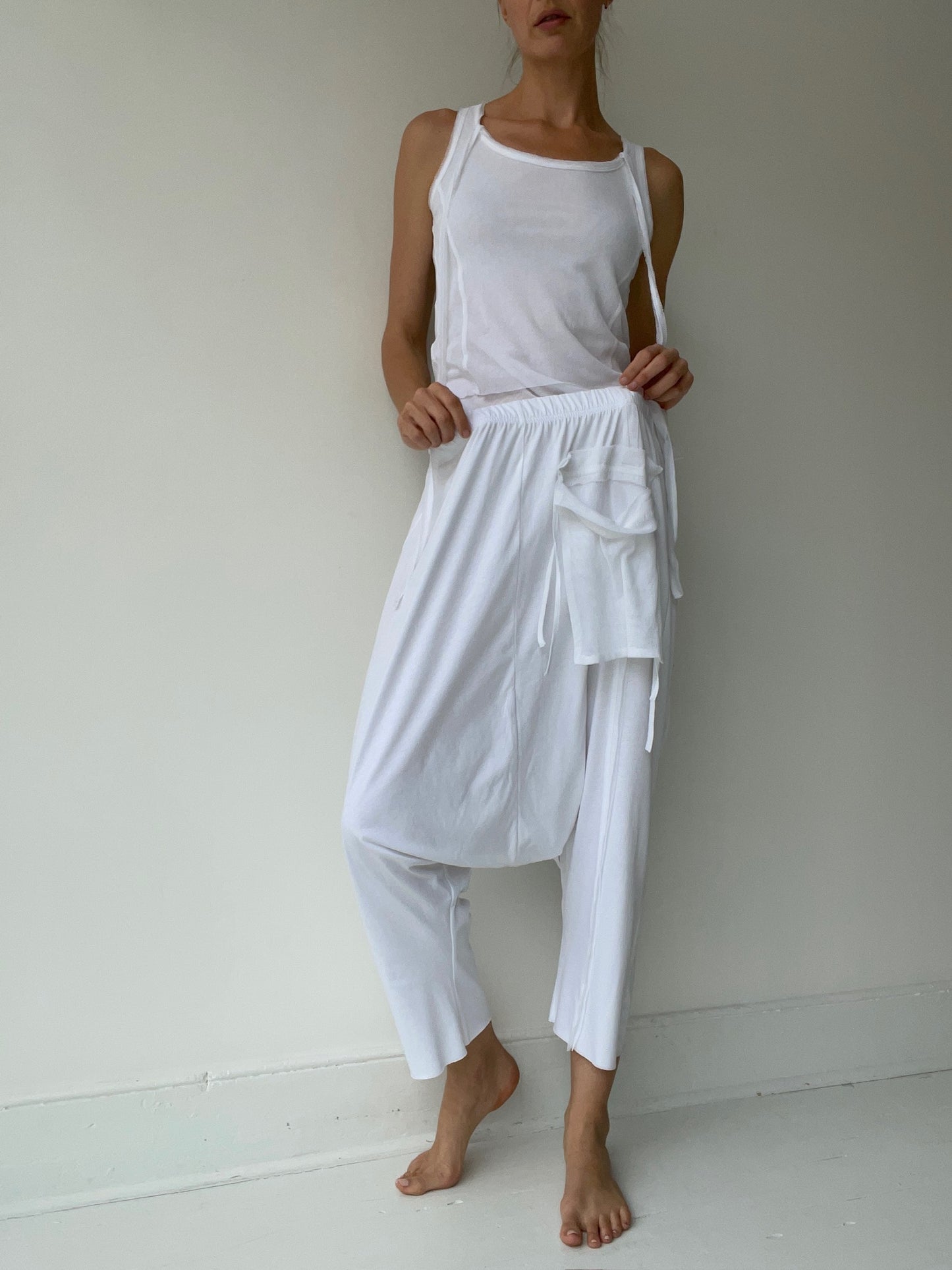 pal offner drop crotch pull on trousers WHITE