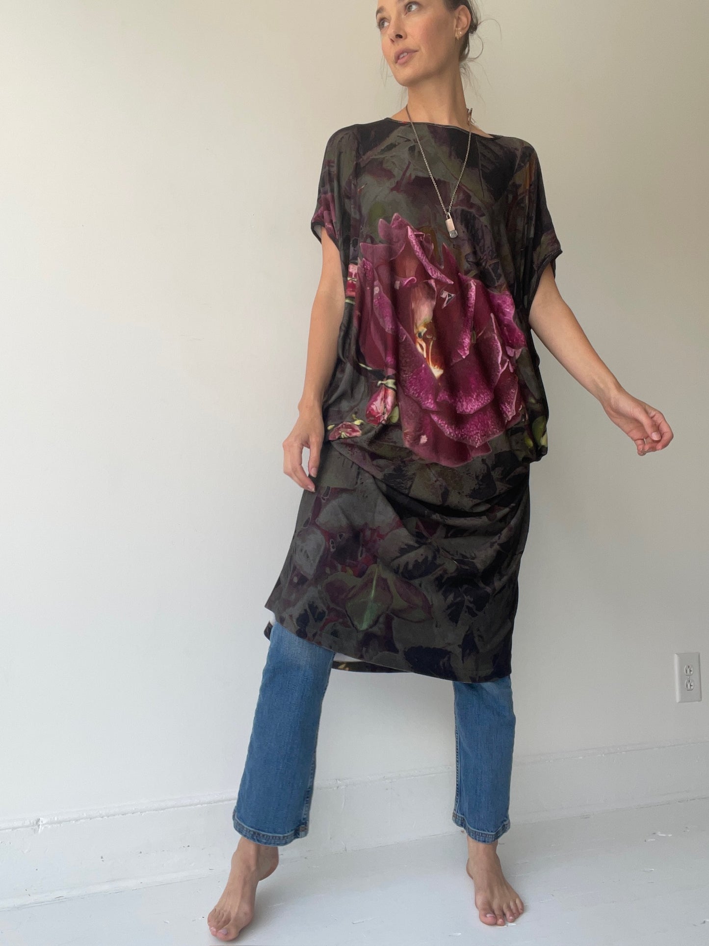 barbara bologna rose print tube dress