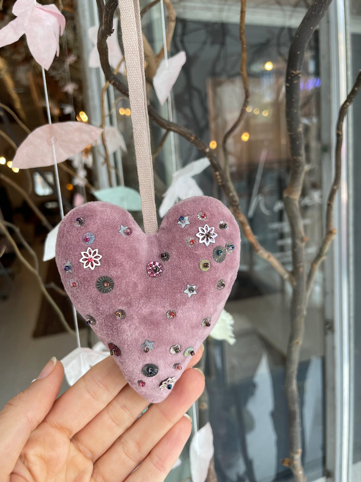 skippy cotton velvet confetti heart ornament