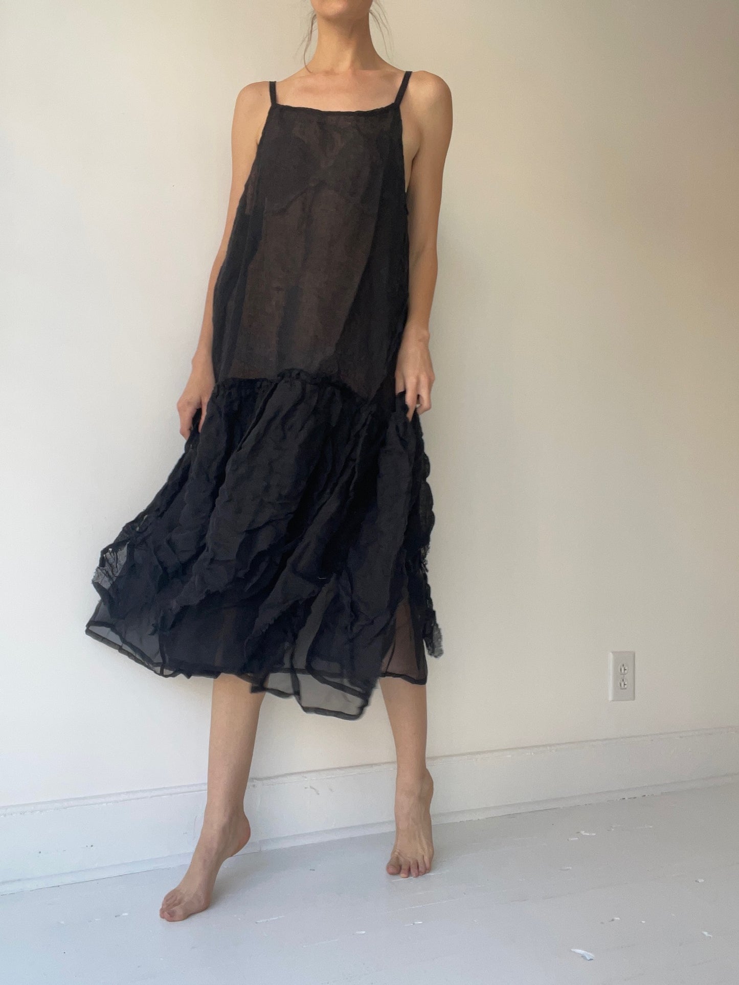 krista larson black long vintage slip
