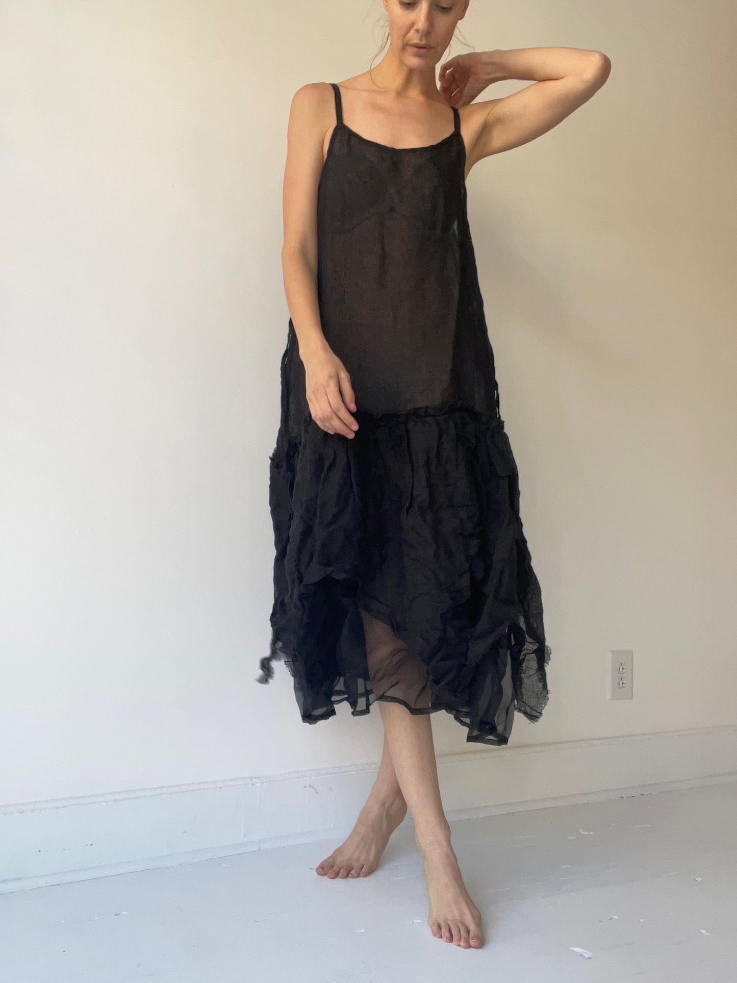 krista larson black long vintage slip