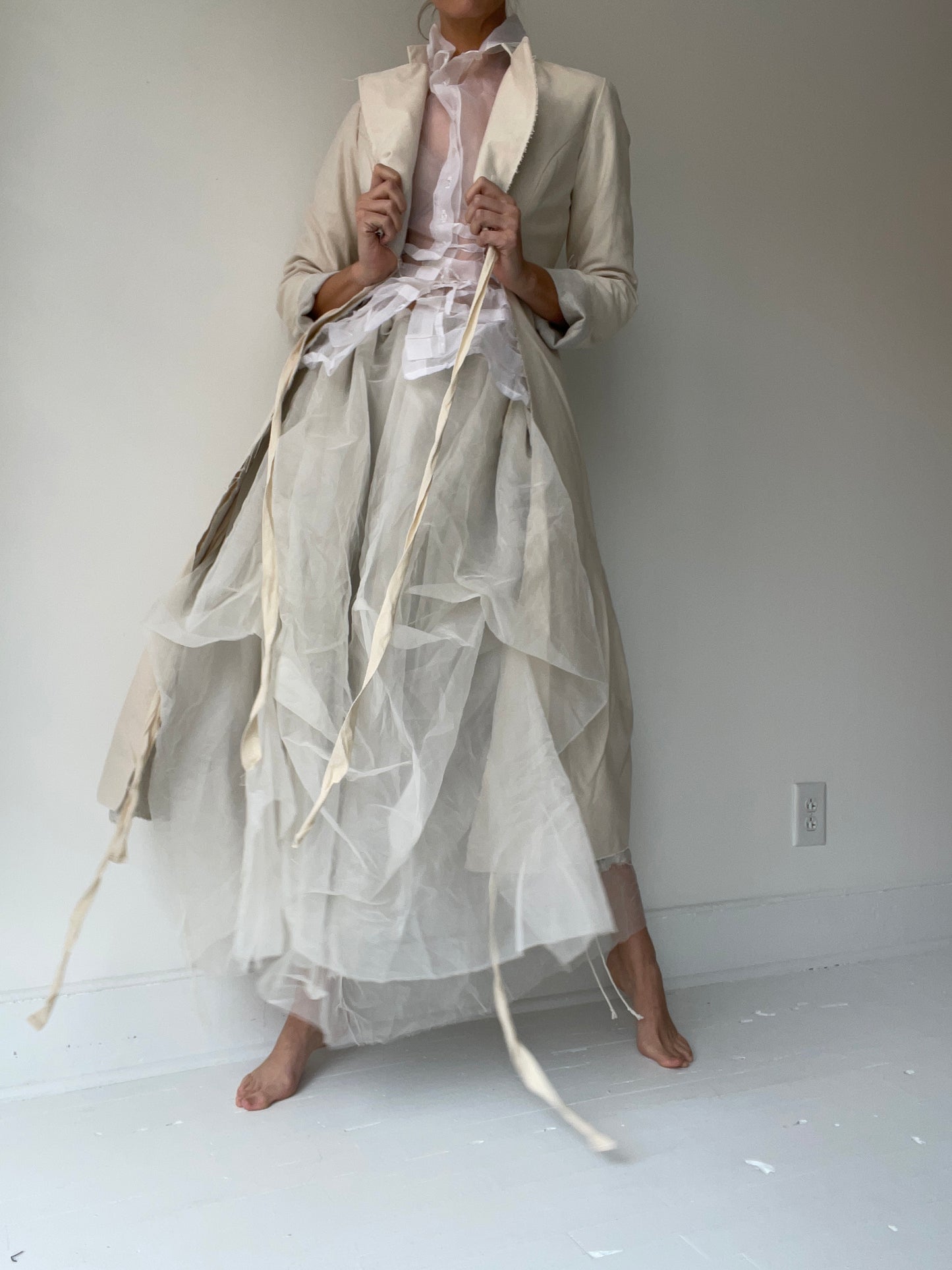 ash holden organza linen natural drawstring skirt