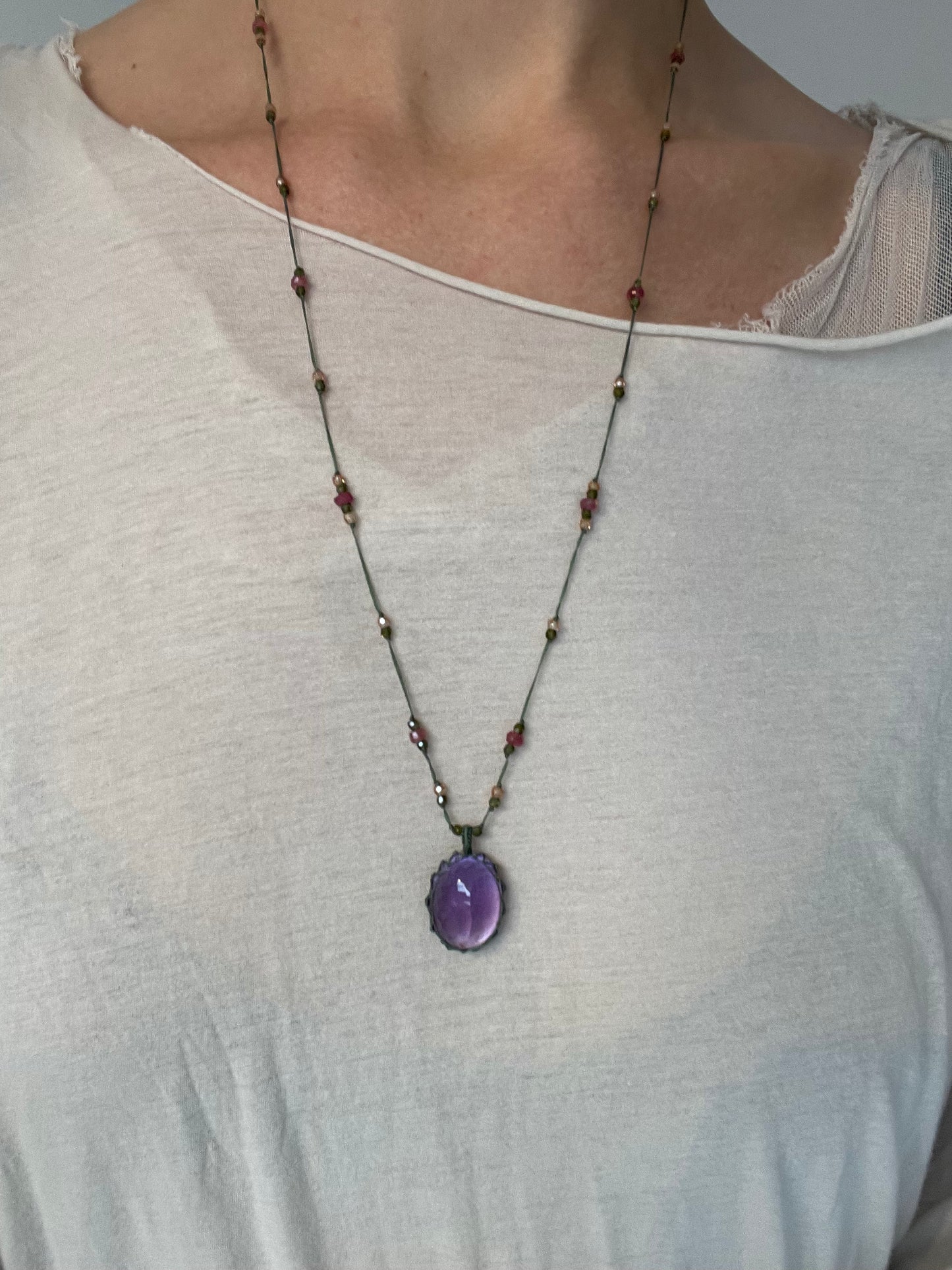 purple amethyst long pendant