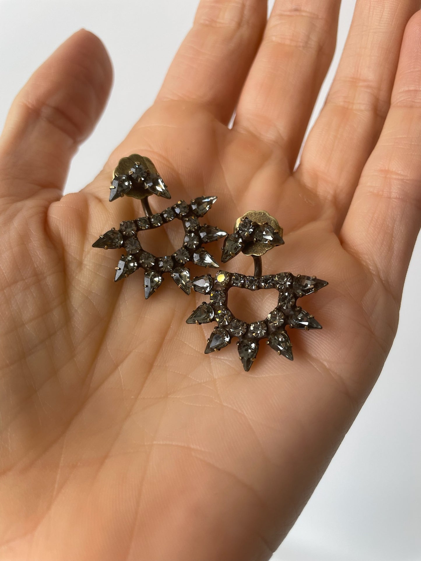 a lionette yonti ear jackets with swarovski crystal, plated brass, surgical steel post