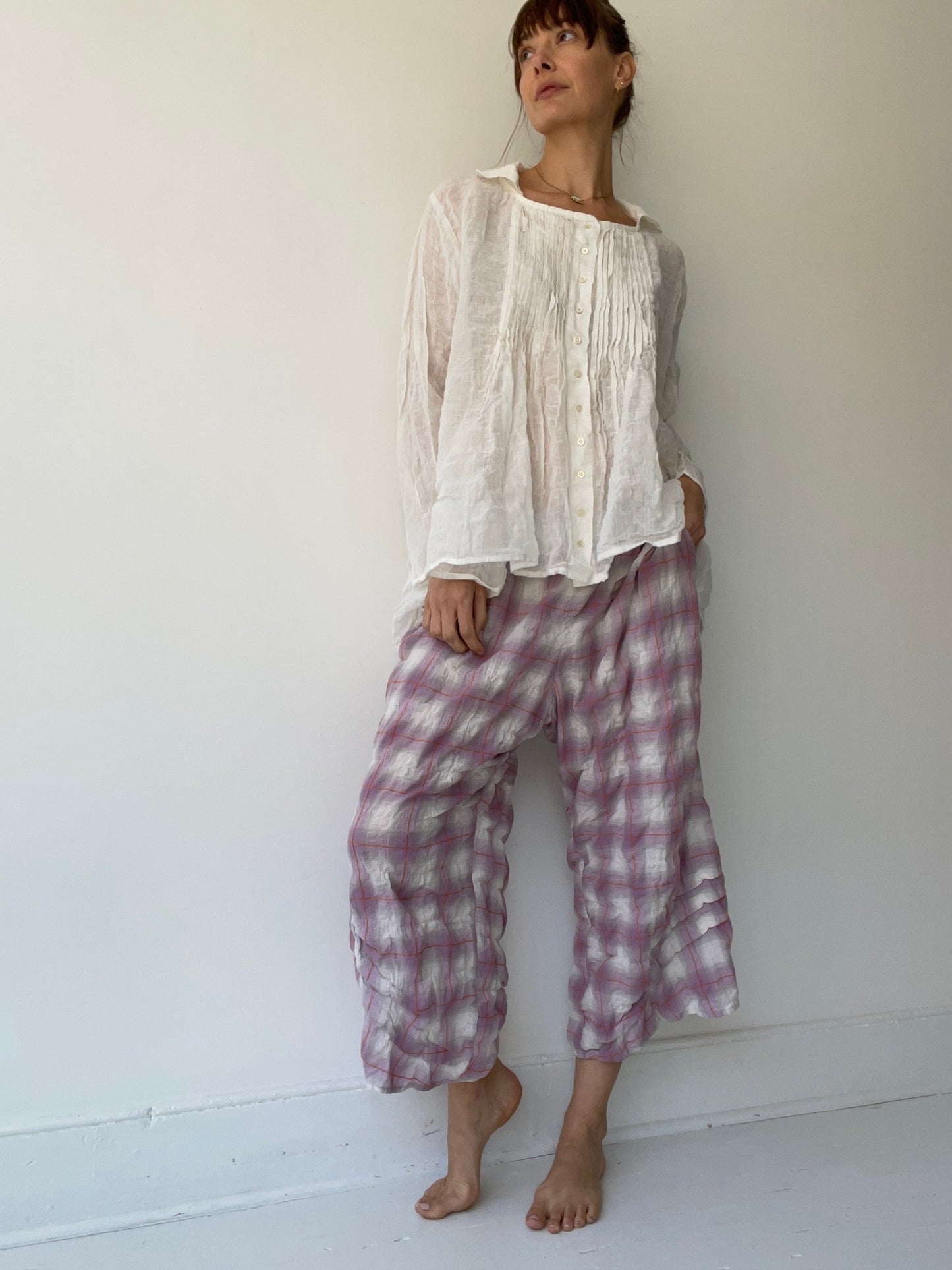 krista larson plaid basic detail pants