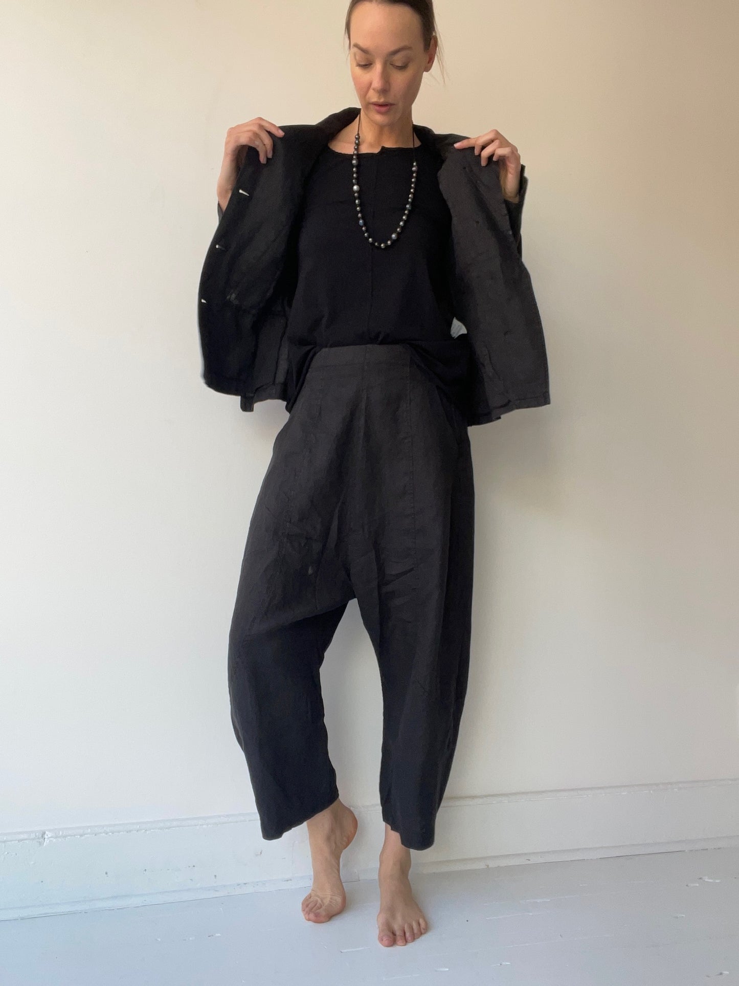 asymmetric linen short jacket