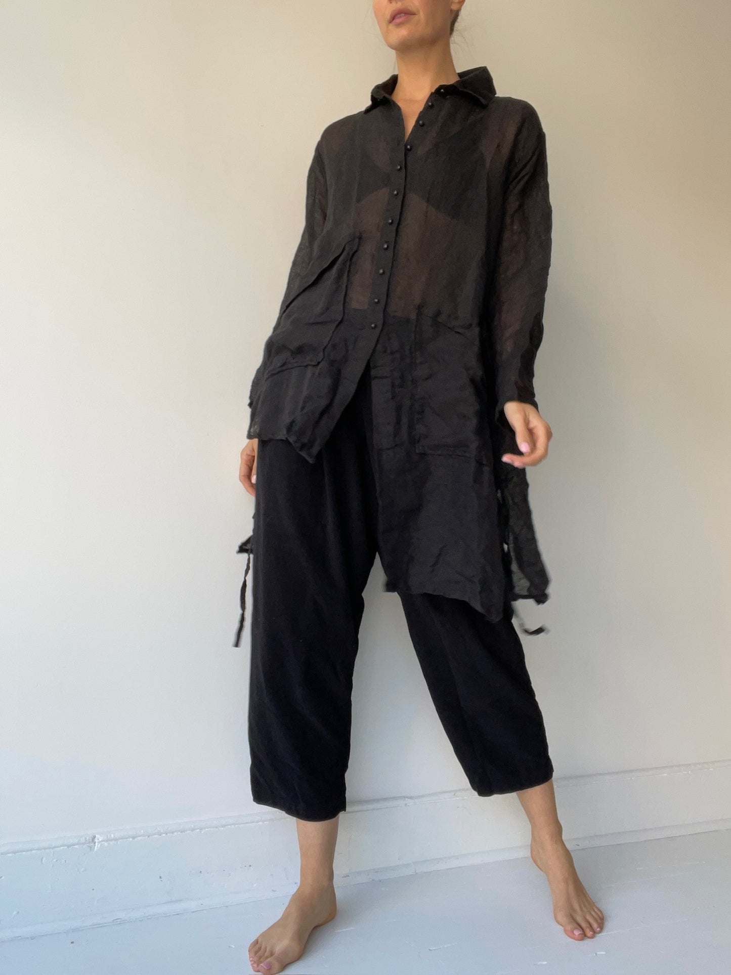 a krista larson pablo shirt with 100% linen gauze