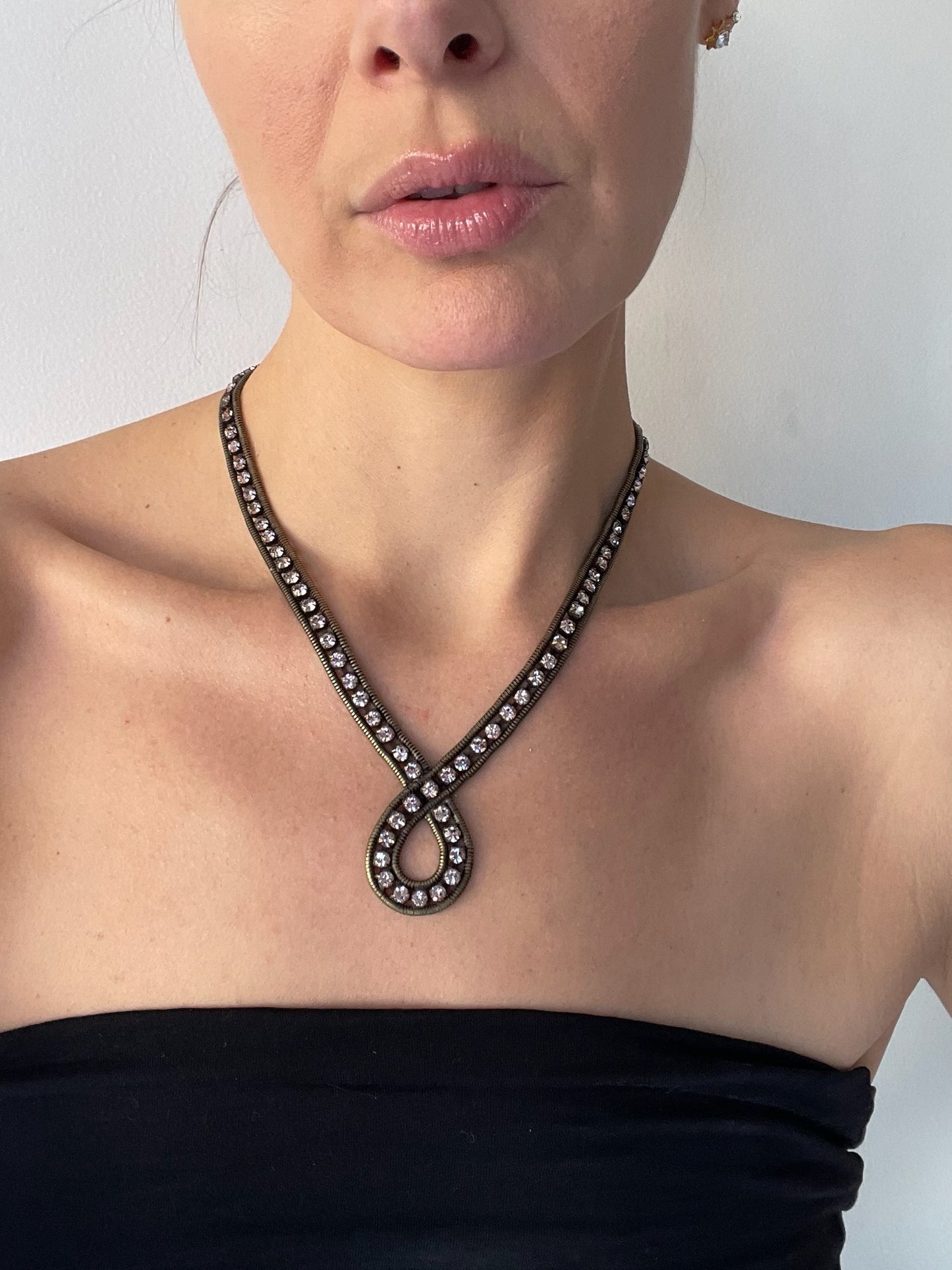 Plated brass and swarovski crystal loop necklace