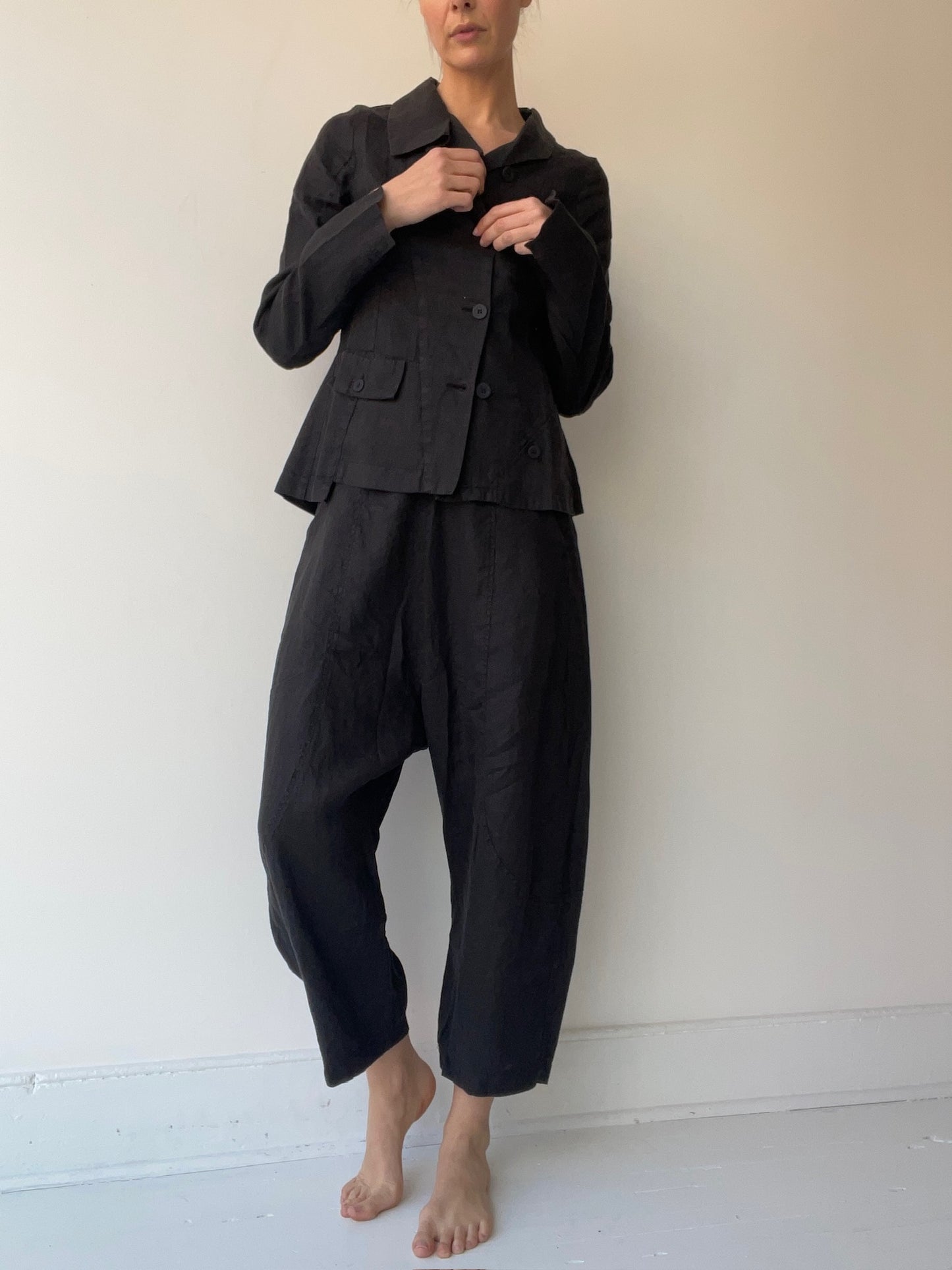 asymmetric linen short jacket