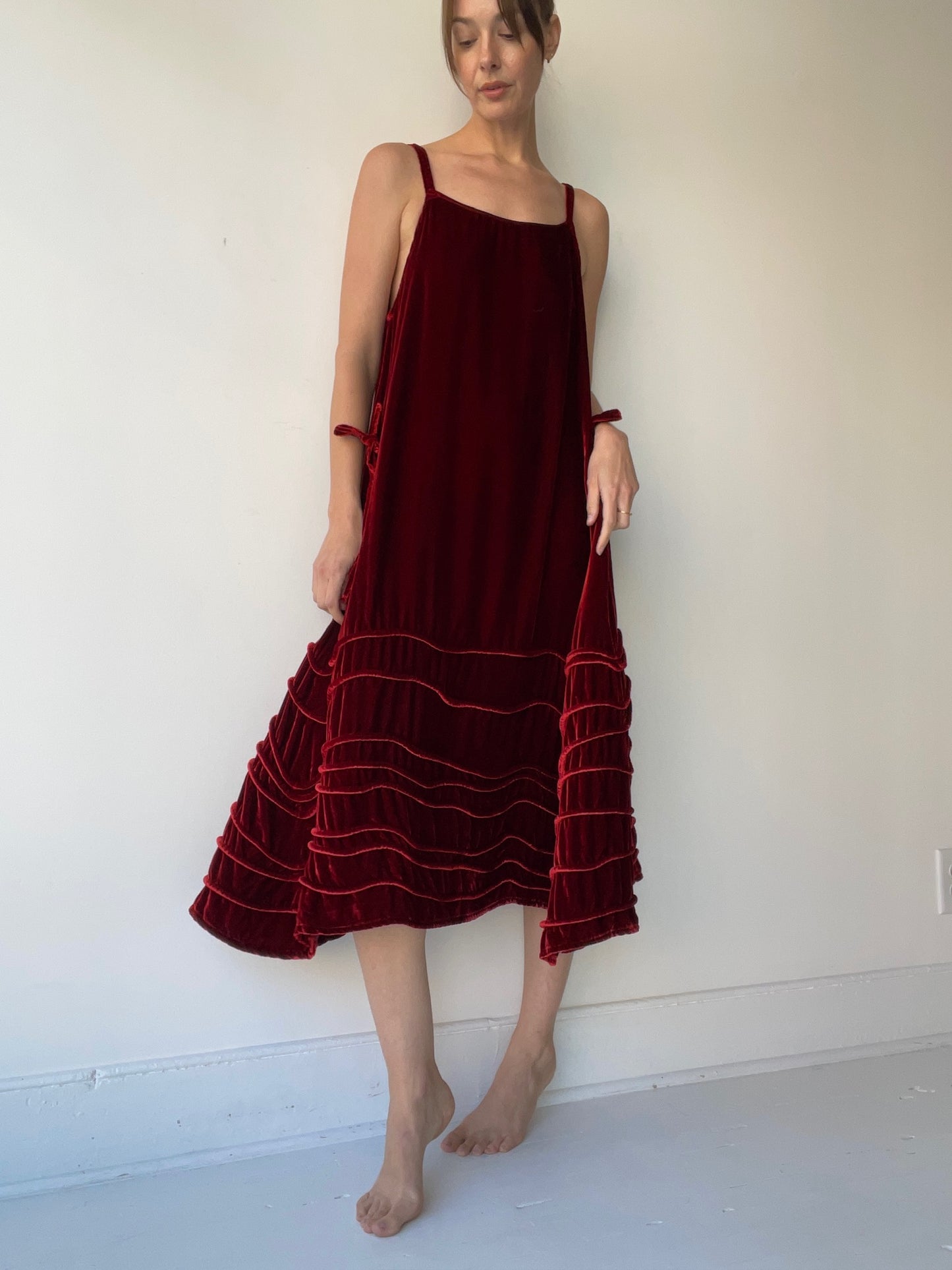 krista larson long spring slip vermillion velvet