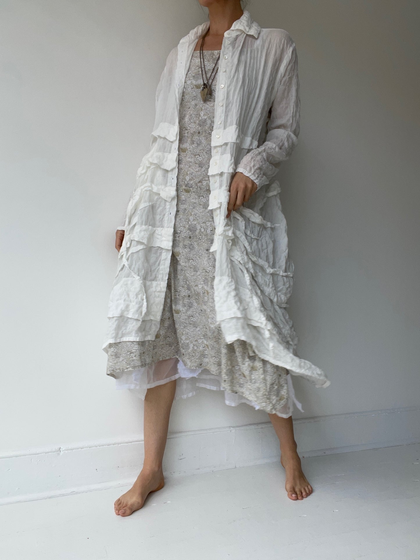 a krista larson cottage dress with puckered cotton/ramie blend