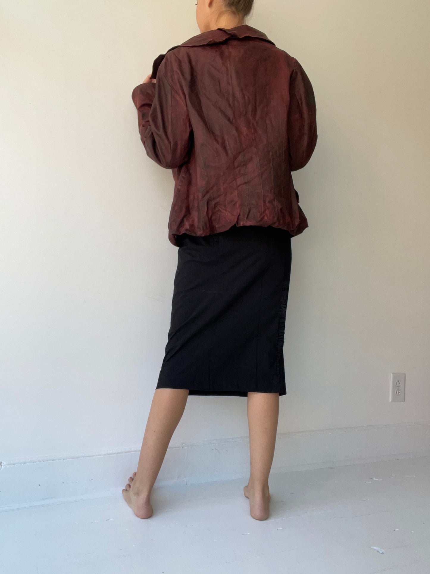 wide collar leather jacket