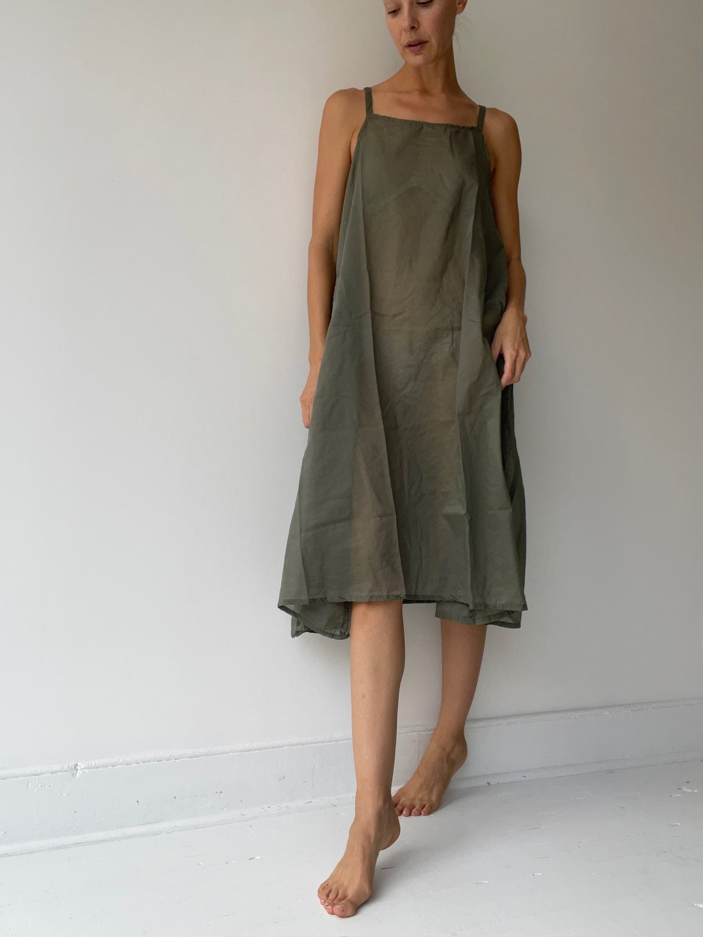 a krista larson plain slip OLIVE with 100% cotton voile