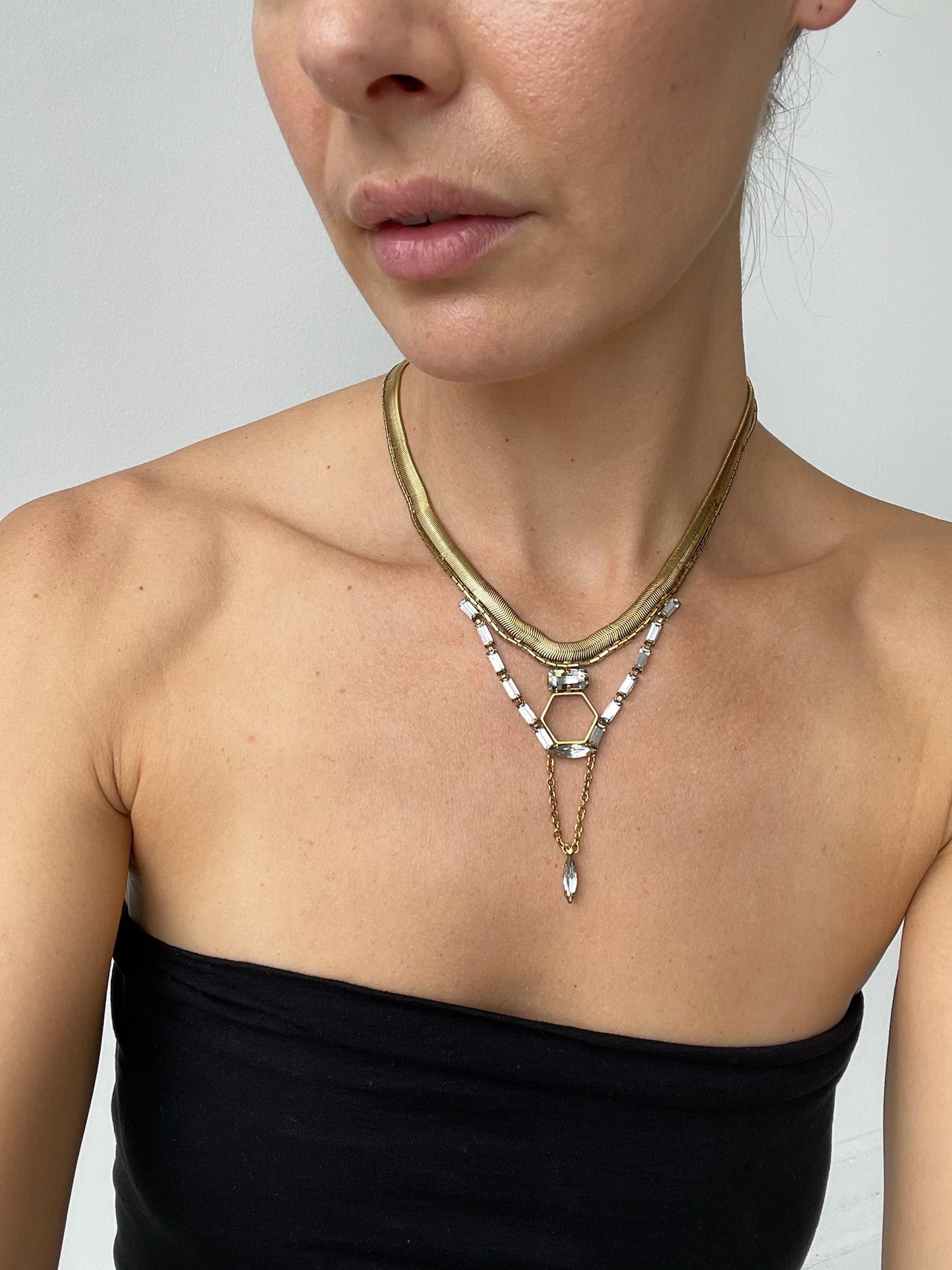 a lionette marta necklace with swarovski crystal, antique gold plated brass