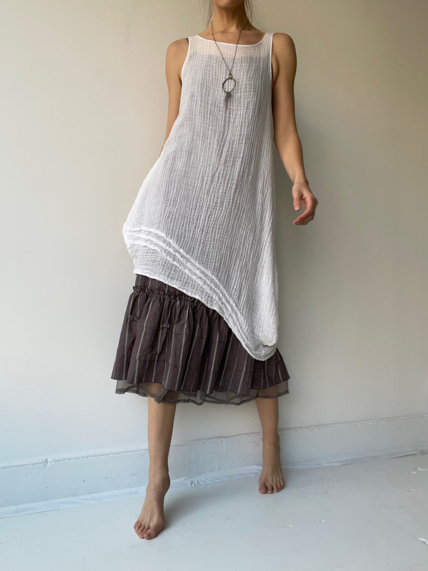 a long basic detail slip by krista larson cotton gauze white one size
