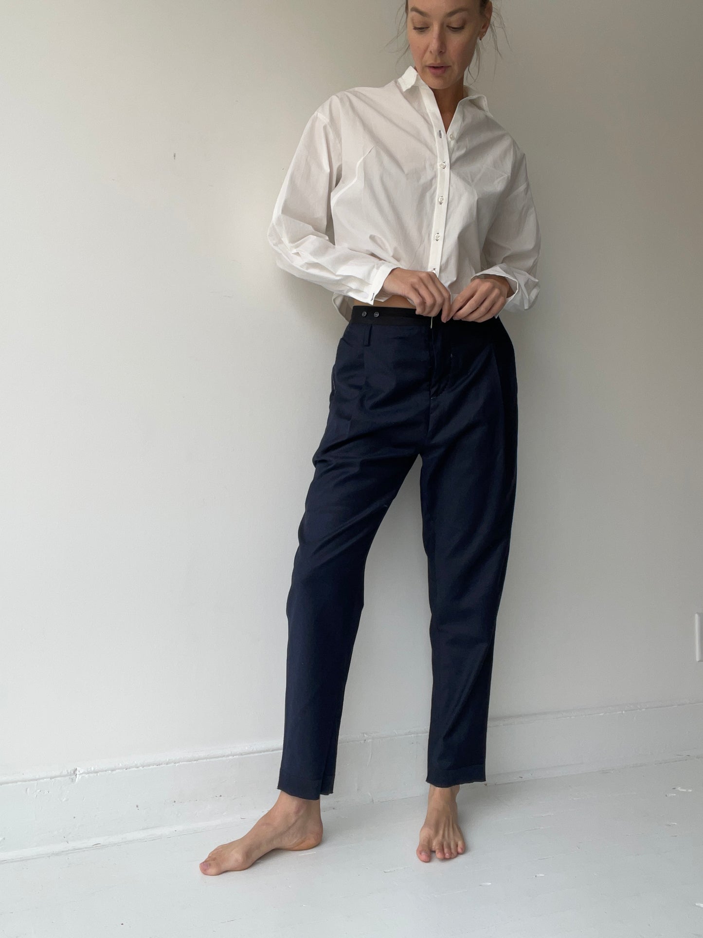 umit unal wool pleat pant navy