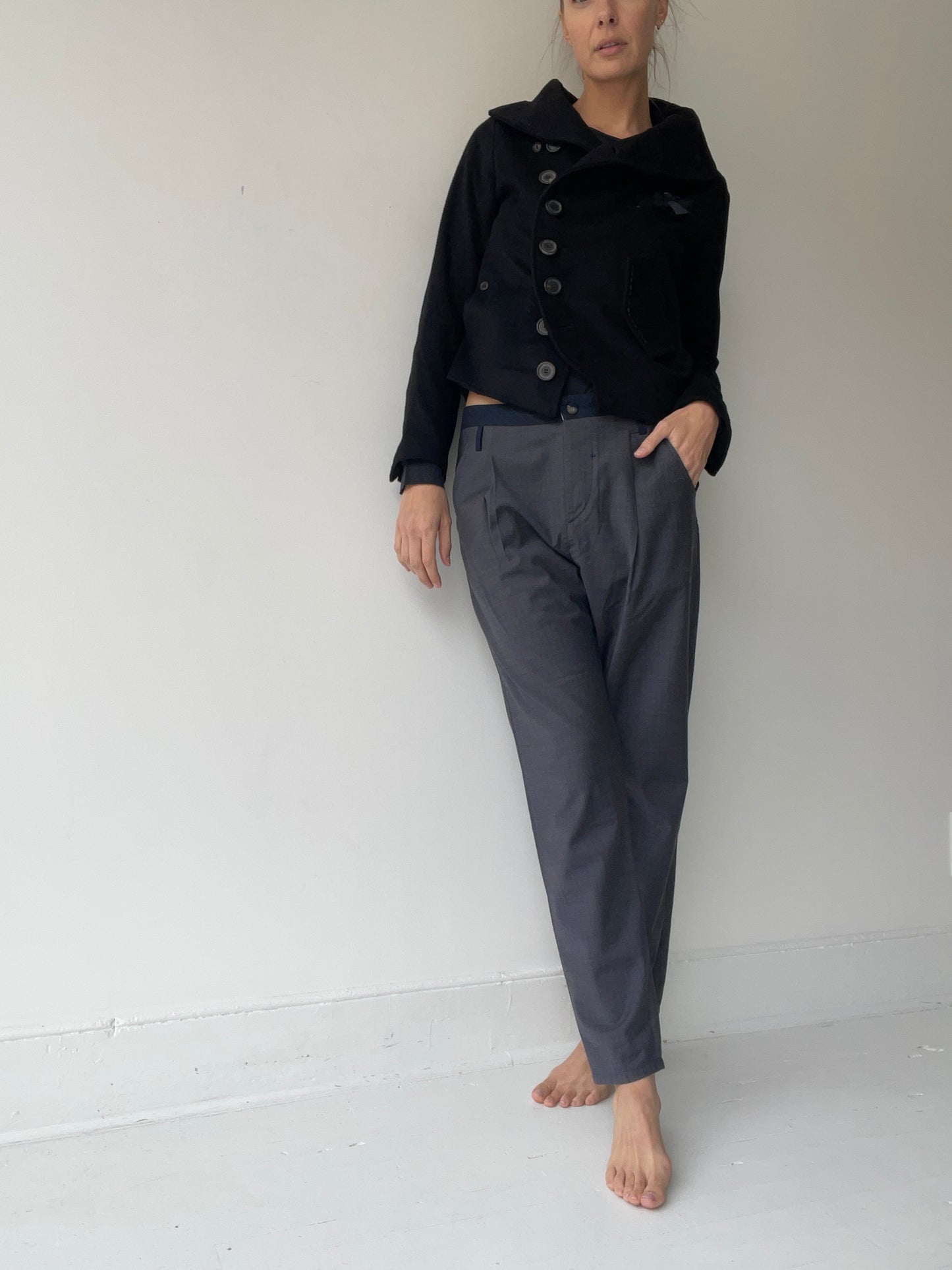 umit unal wool pleat pants grey