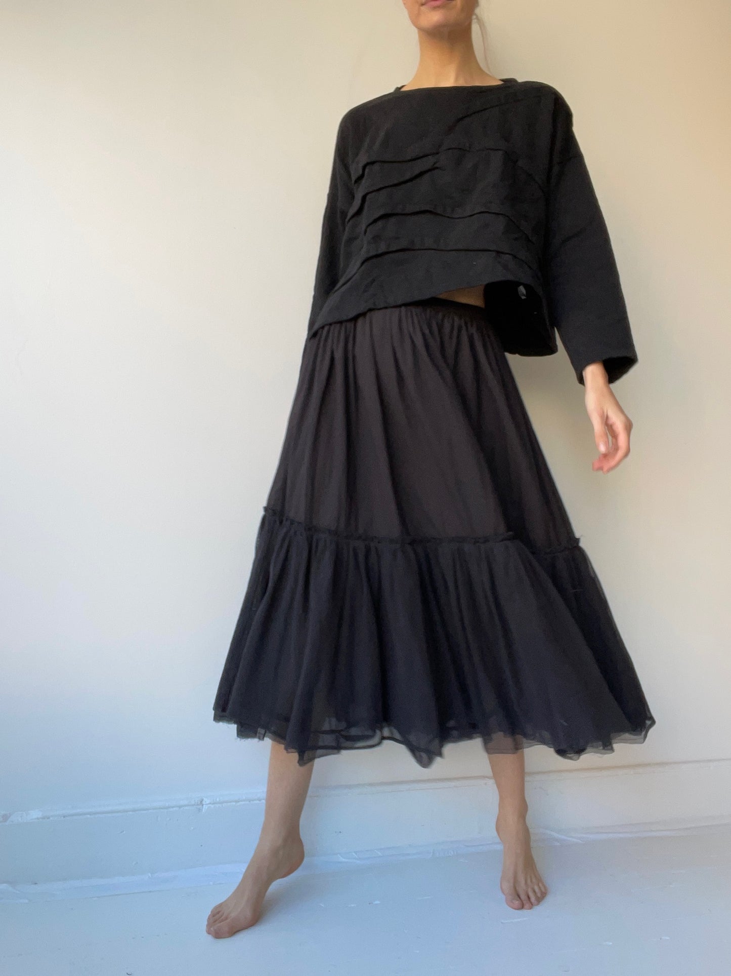 a crop creased shirt by krista larson heavy cotton black one size