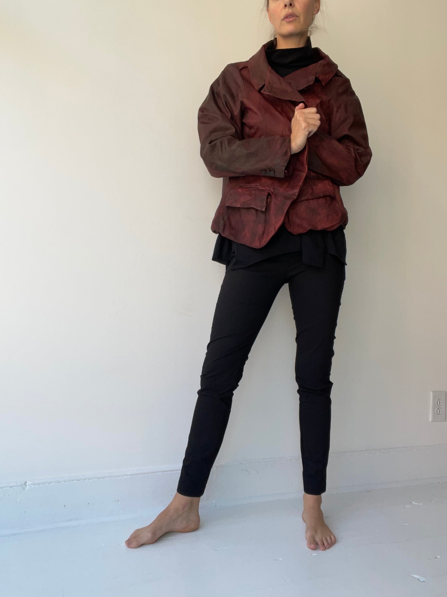 wide collar leather jacket