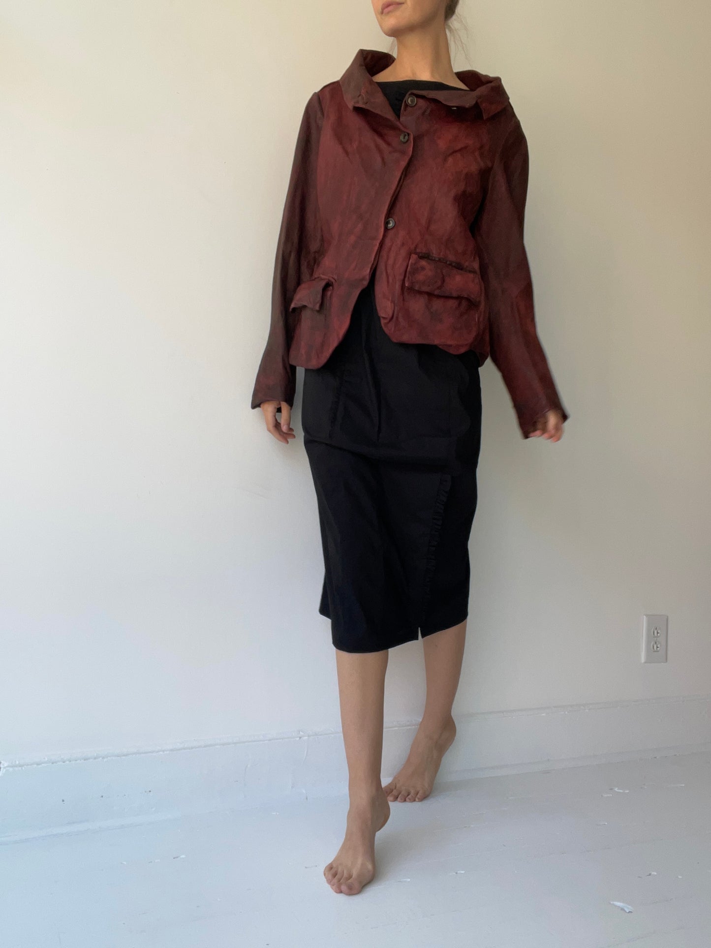 wide collar leather jacket