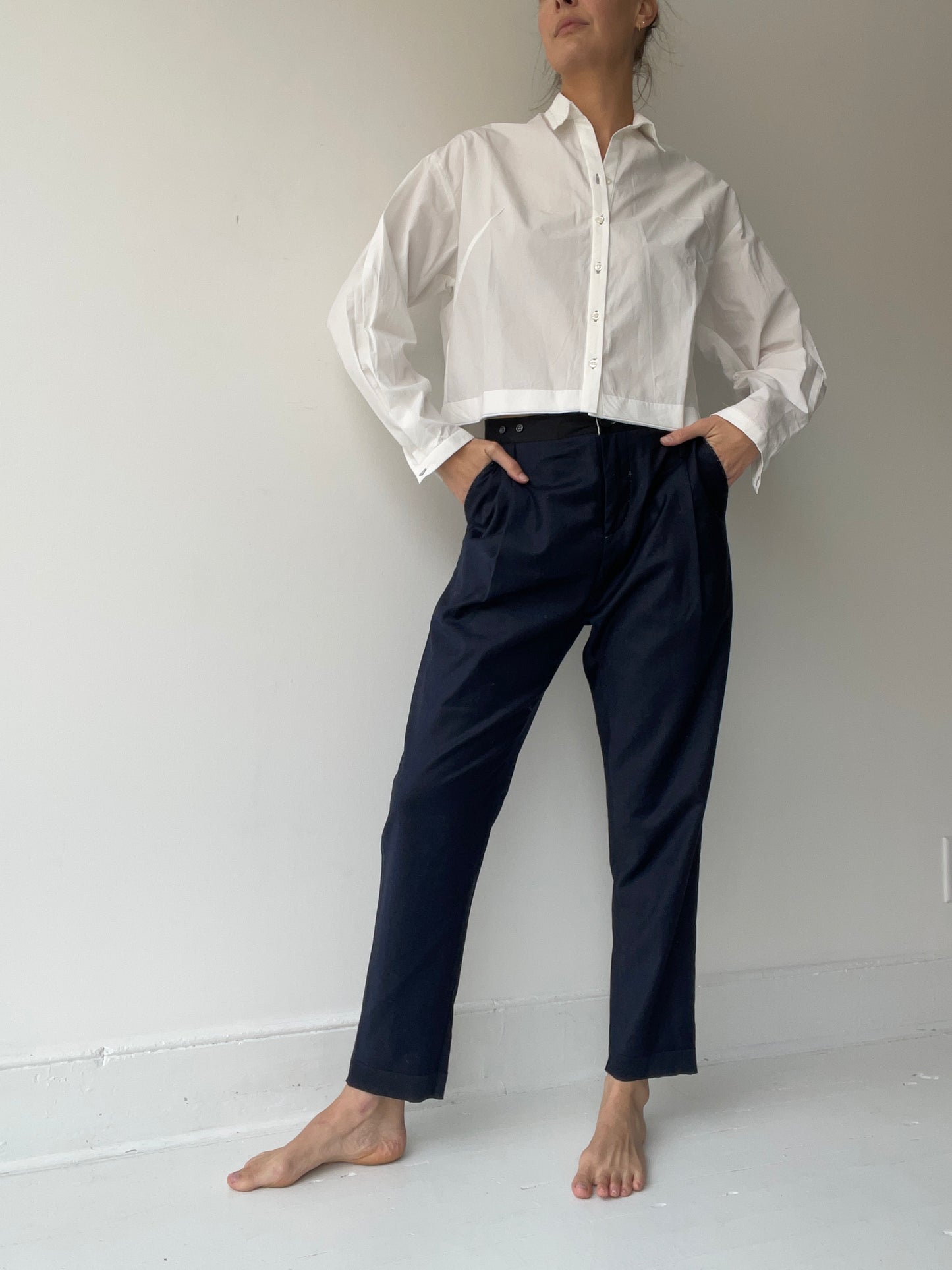 umit unal wool pleat pant navy