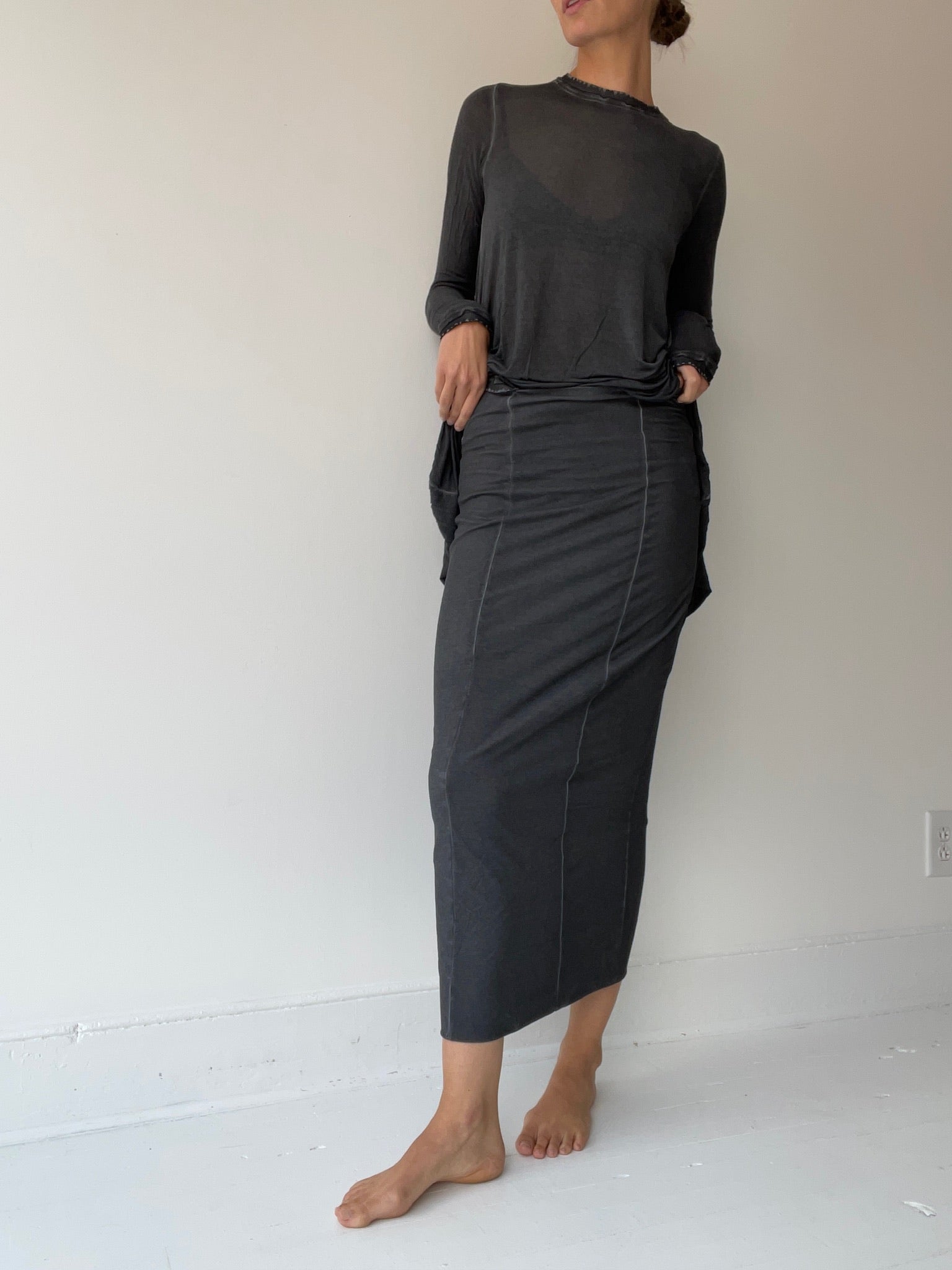 a rundholz mainline slate skirt with 95% cotton/5% elastane