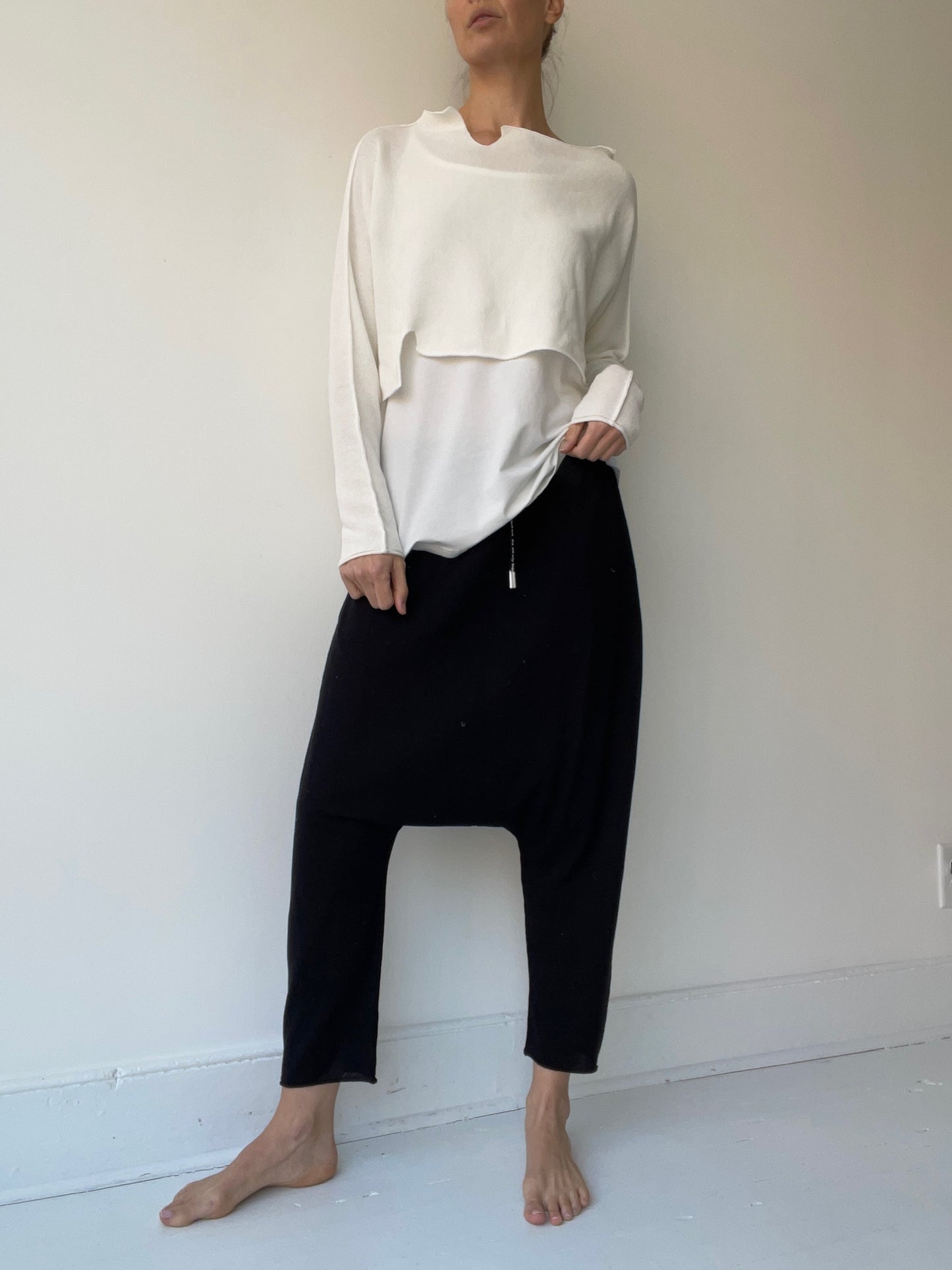 a rundholz black label waffle pullover WHITE top with 100% cotton