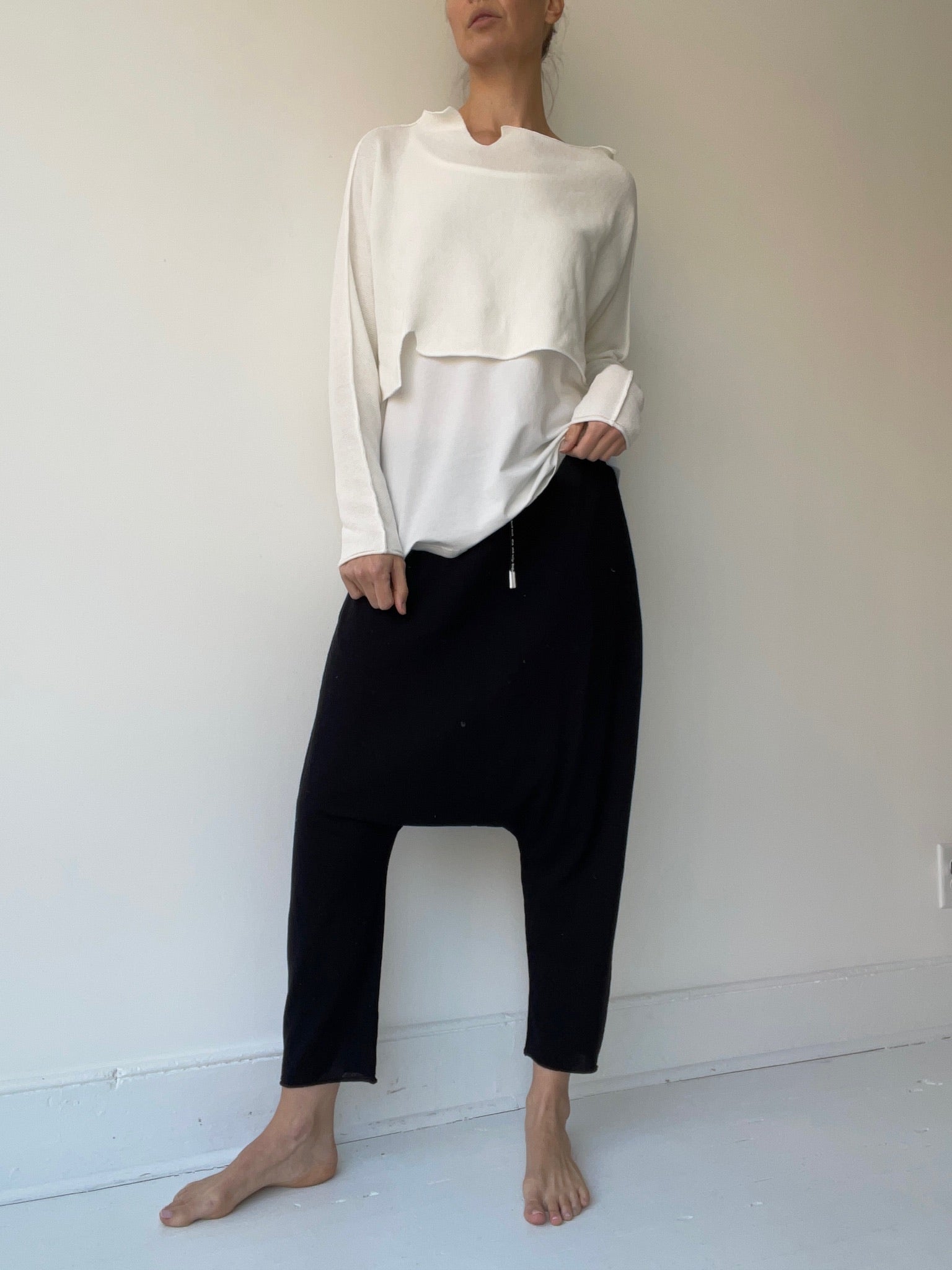 a rundholz black label waffle pullover WHITE top with 100% cotton