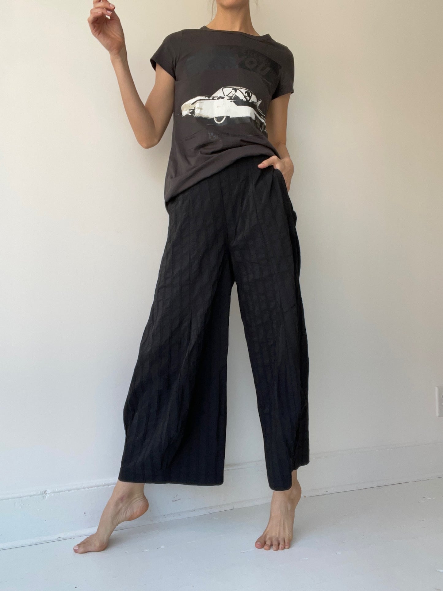 a rundholz black label striped trouser pants with 65% cotton/35% elastic