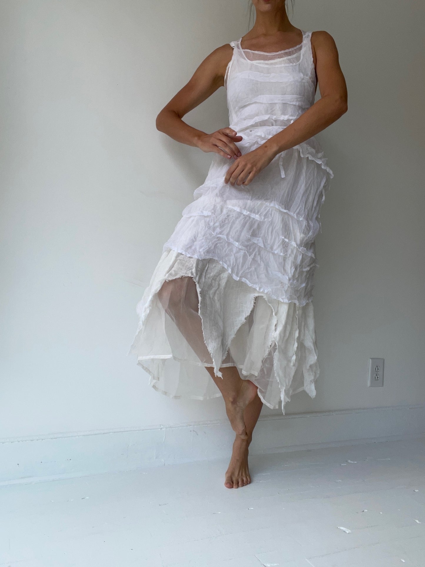 krista larson organza crop creased tank