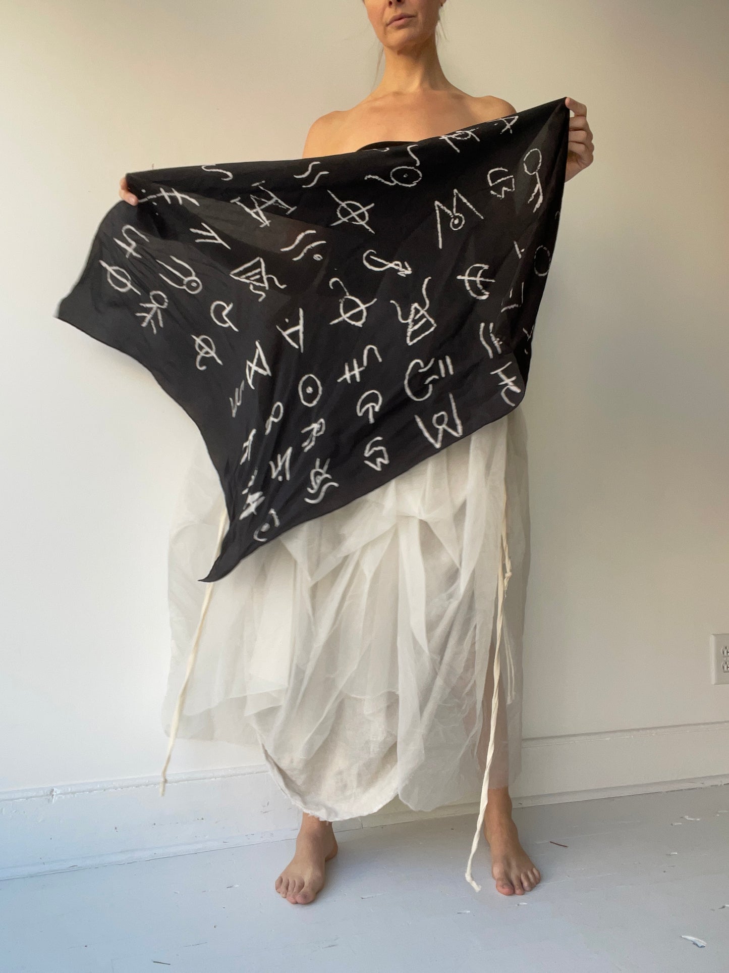 ash holden black silk cypher print scarf