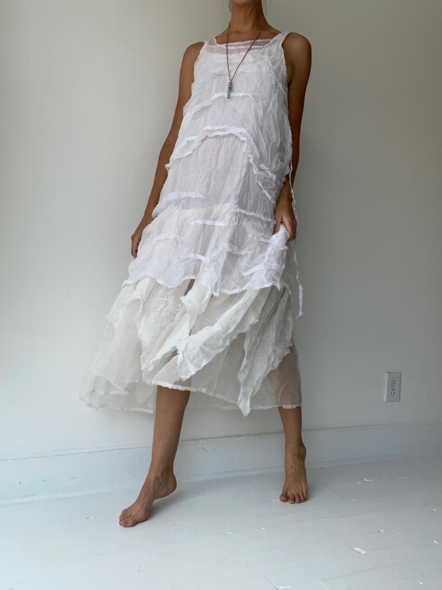 a krista larson organza crop creased tank top