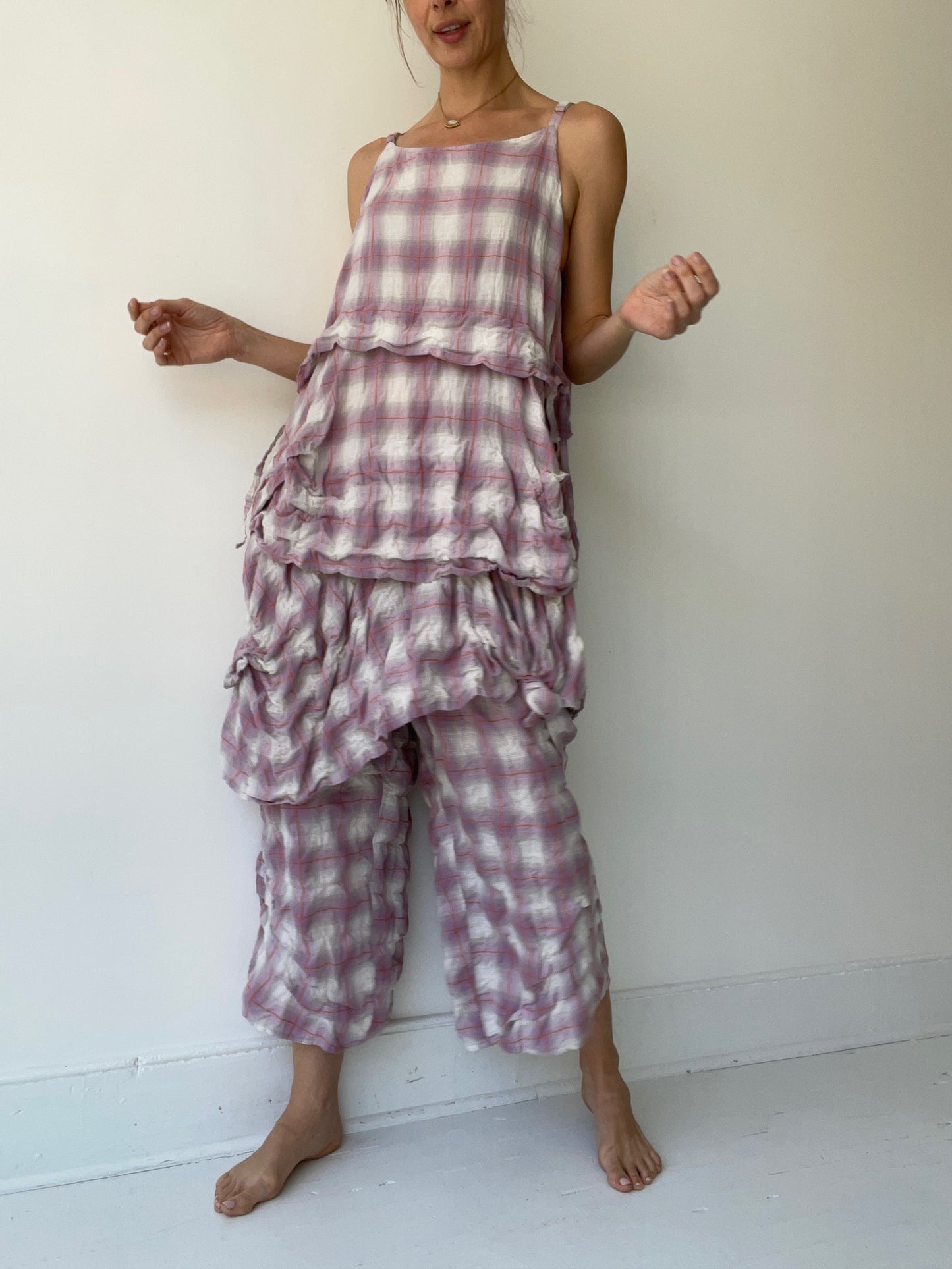 a krista larson plaid umbrella slip with 100% embroidered plaid cotton