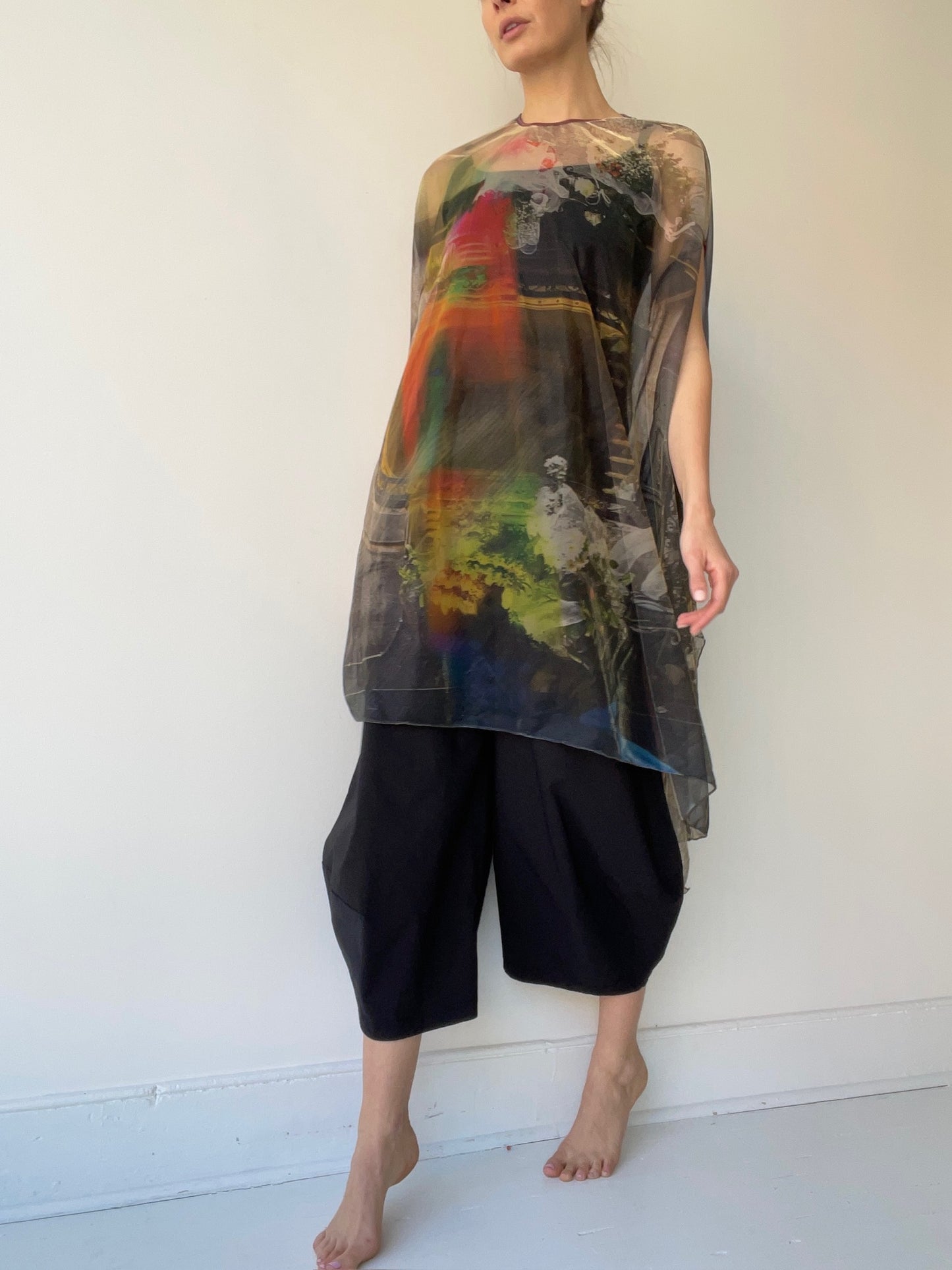 a barbara bologna print cape with 100% recycled polyester
