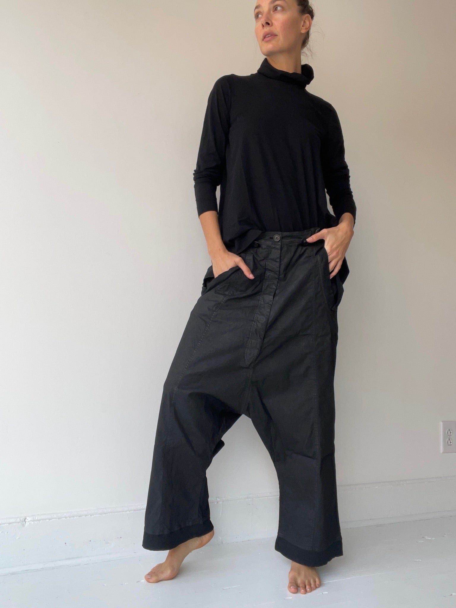a rundholz dip suspender pants with 97% cotton/3% elastane
