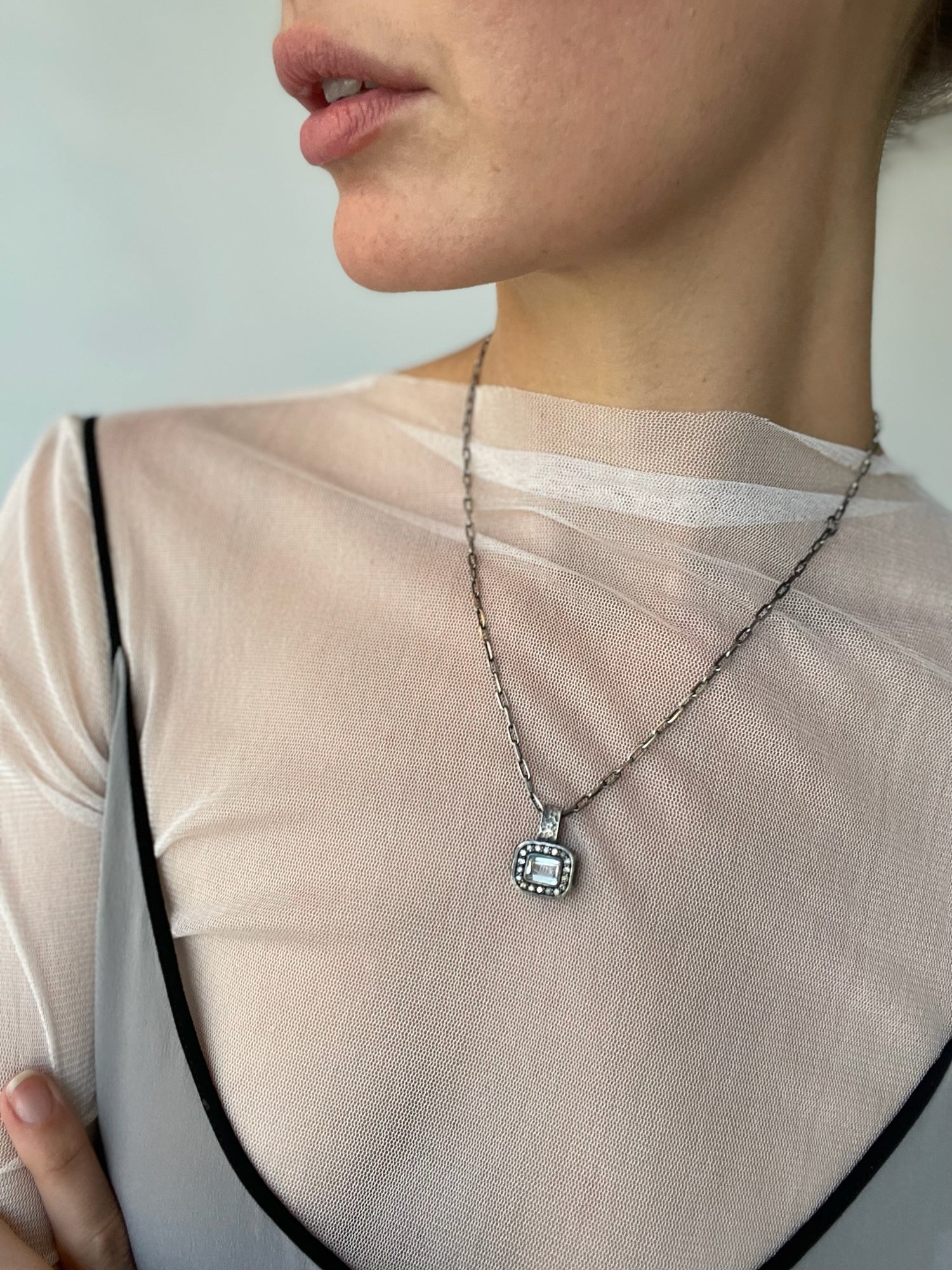 a kundo glint necklace with sterling silver, rhodium topaz, diamonds