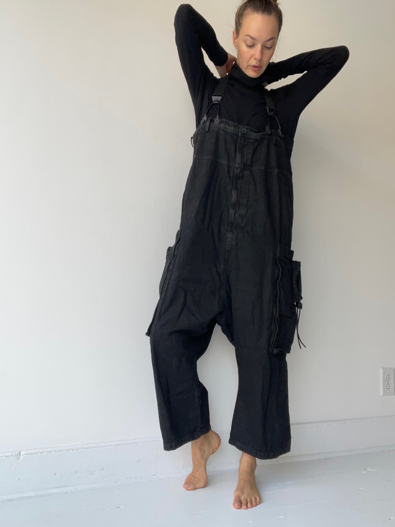 a rundholz dip coated overall jeans with 100% coated cotton