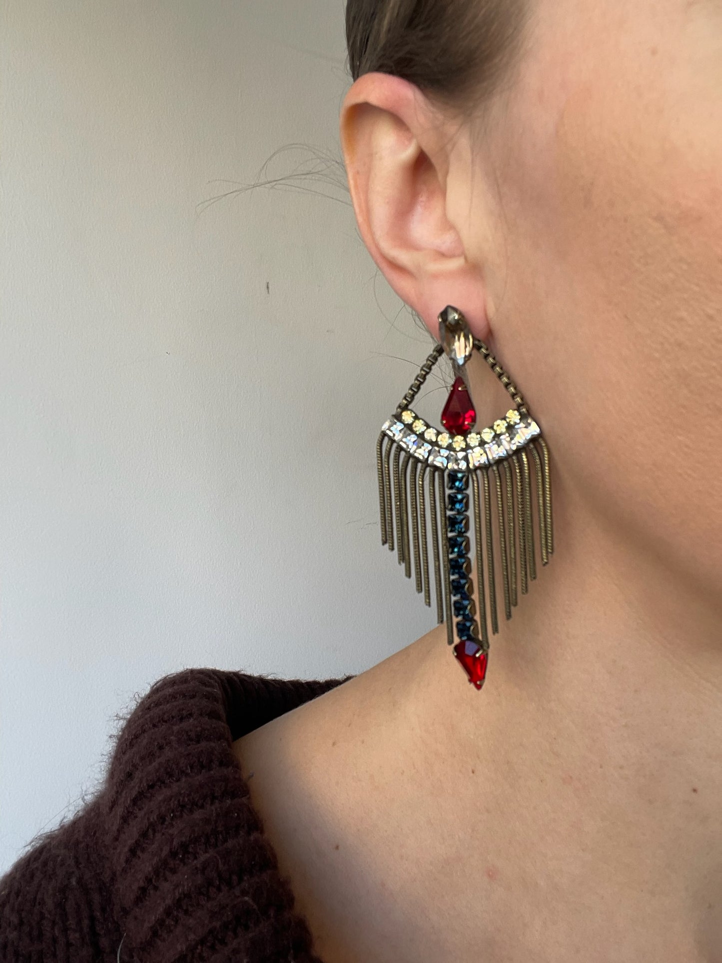 Statement dangly earrings featuring swarovski crystals and boho meets 1920s aesthetic 