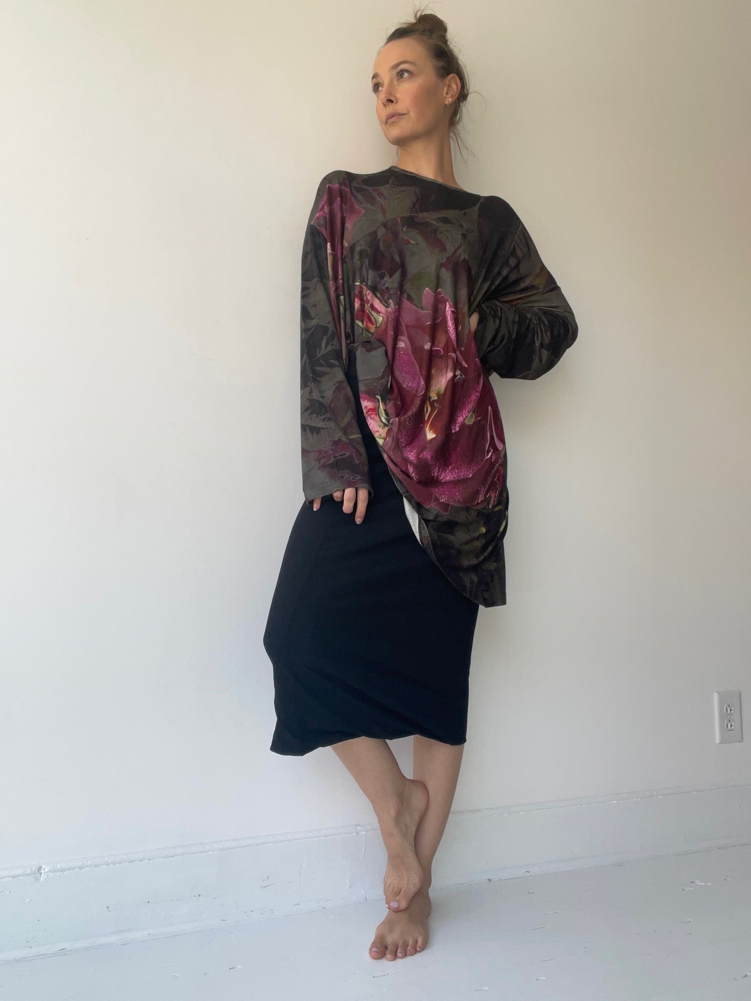 a barbara bologna rose oversized top in rose print