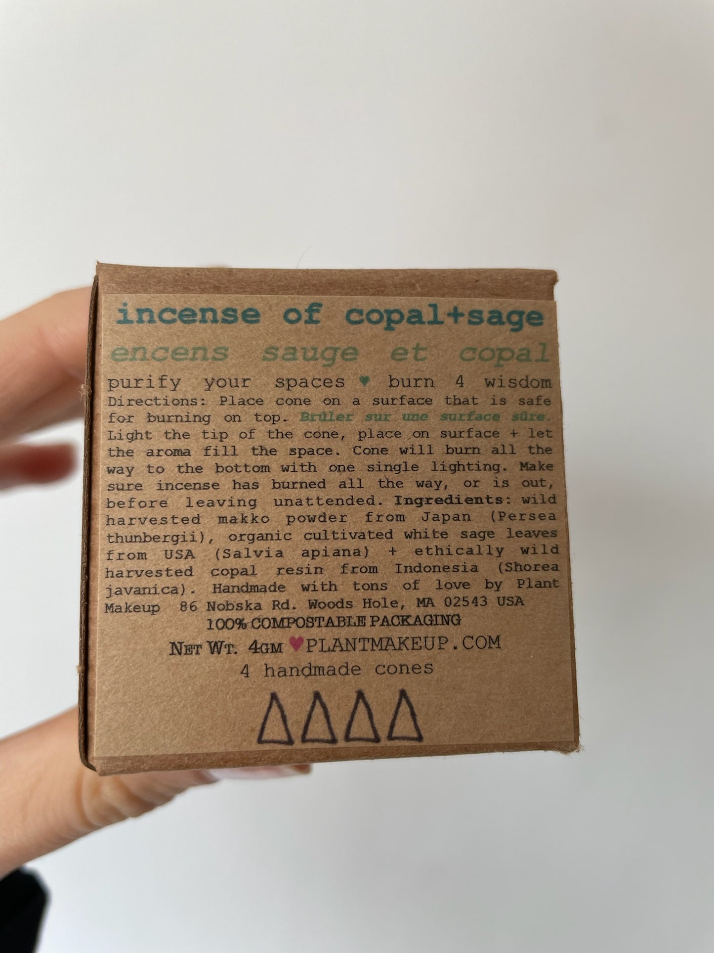 plant makeup copal and sage incense cones