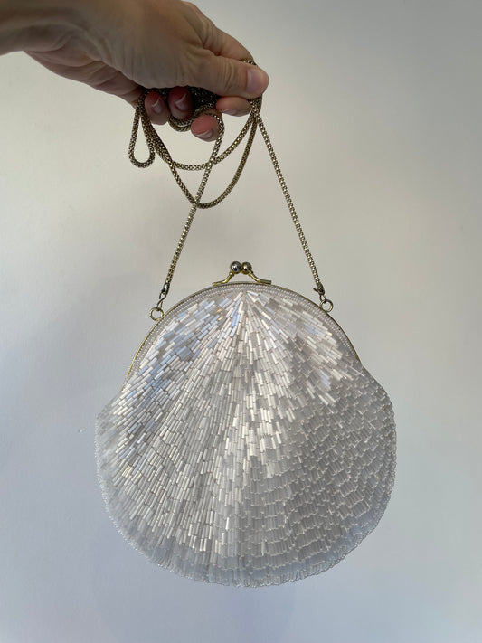 vintage cream beaded purse
