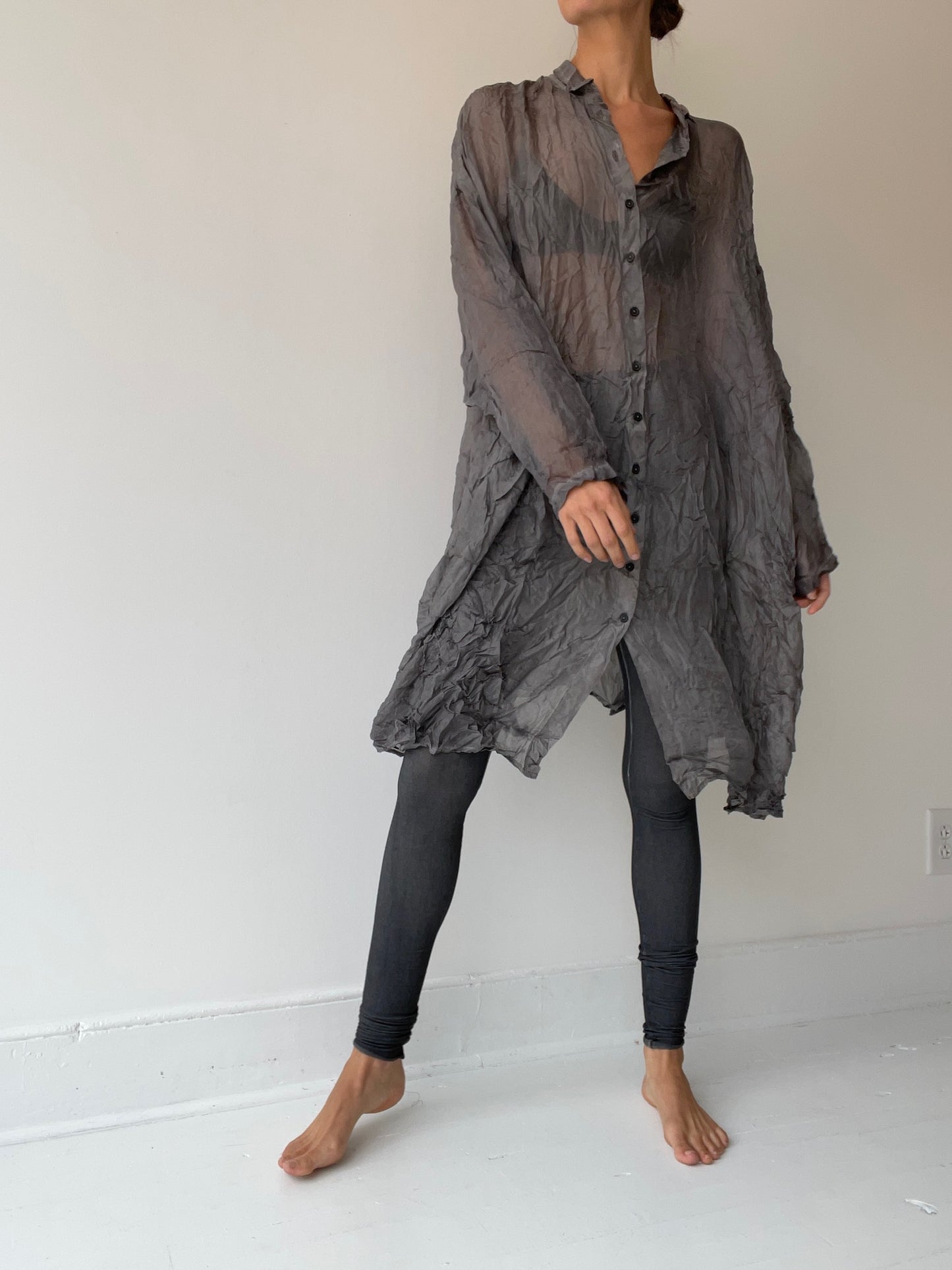 rundholz dip silk shirt dress GRAY