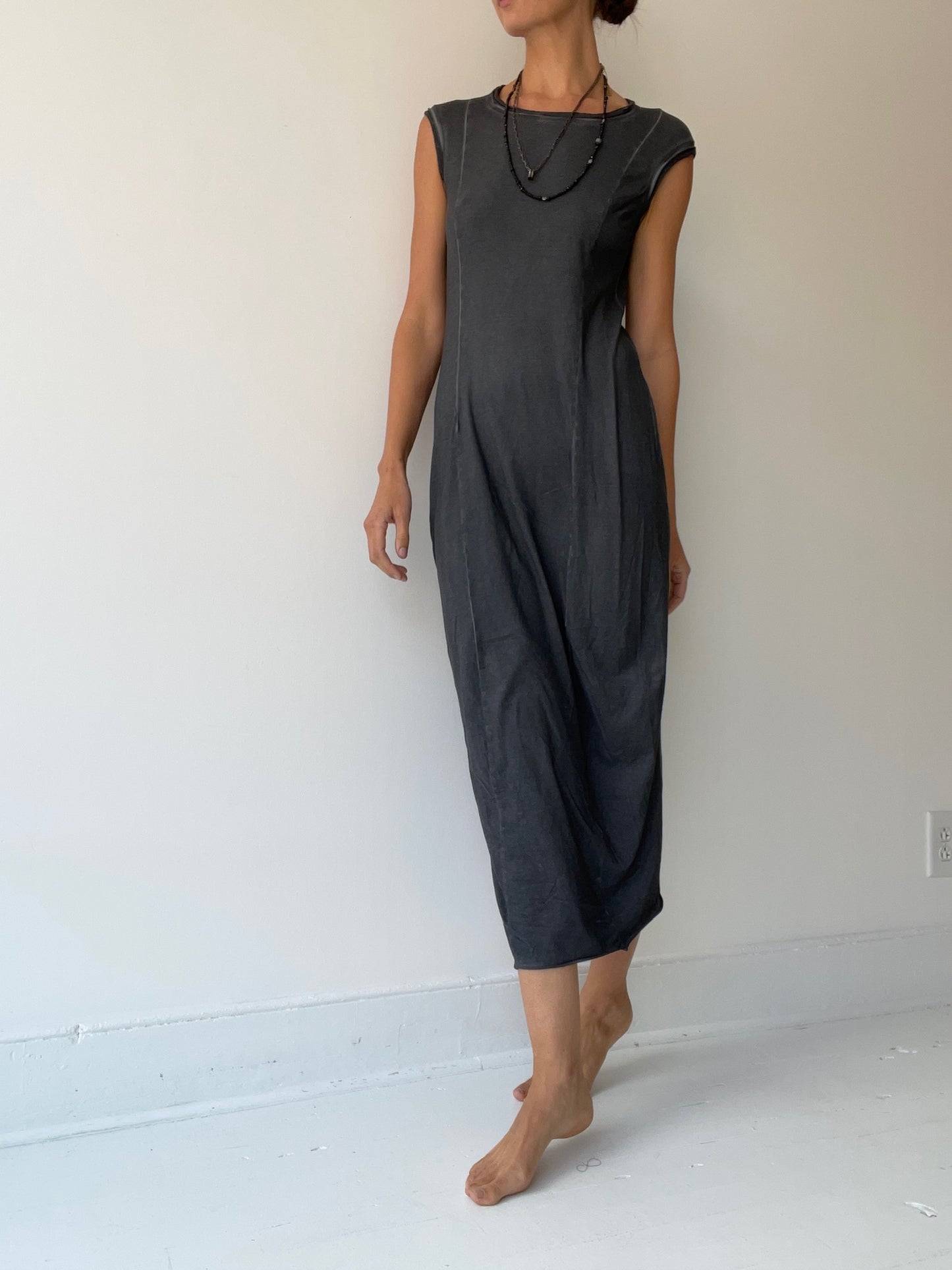 a rundholz mainline long slate dress with 95% cotton/5% elastane