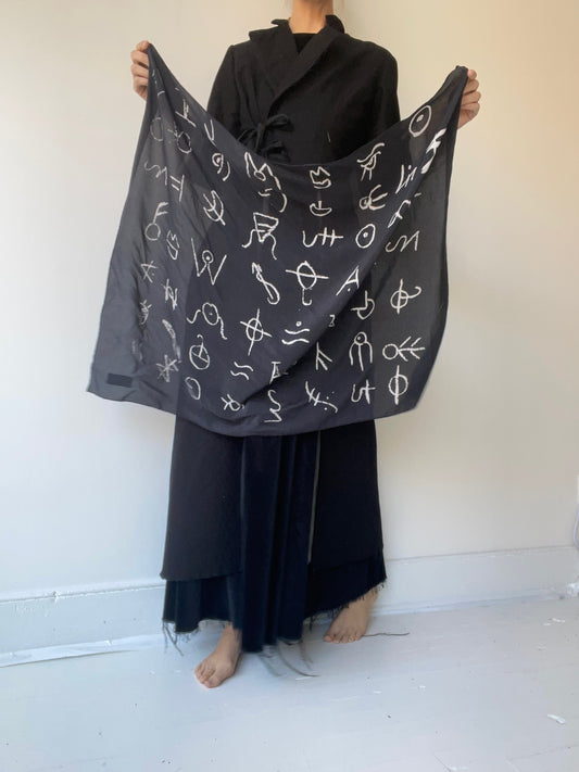 ash holden black silk cypher print scarf