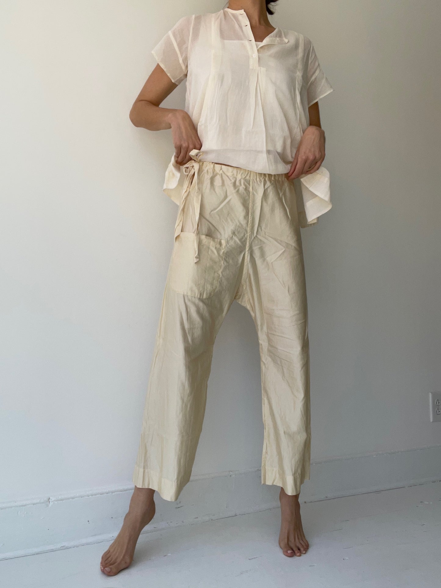 a sula wide leg japan pants with 50% silk/50% cotton