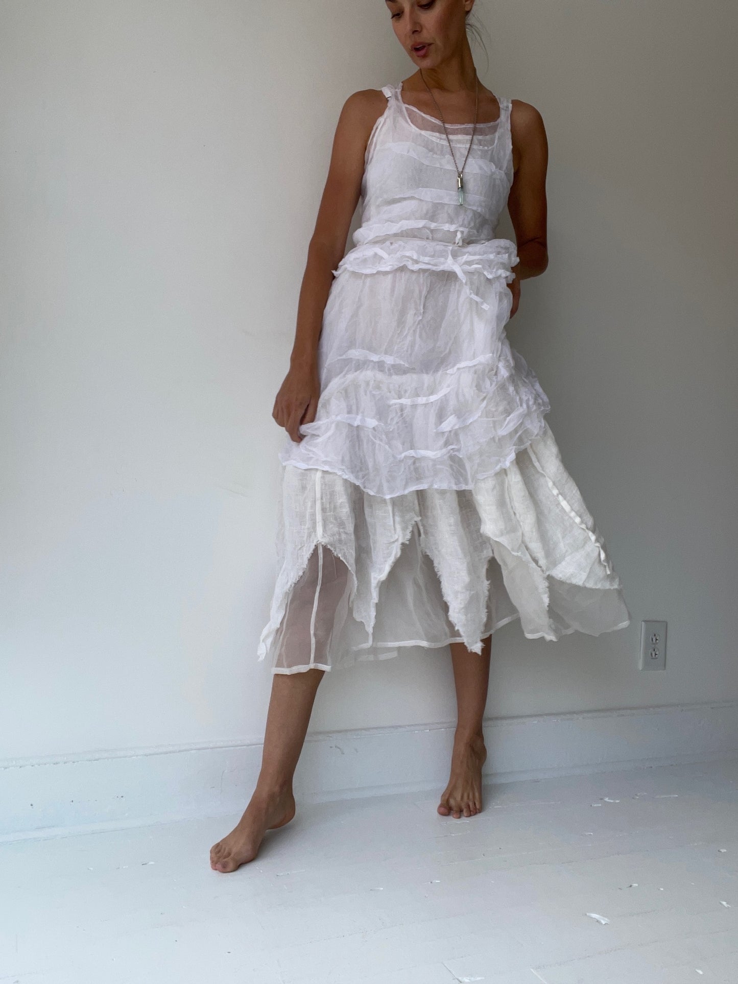 krista larson organza crop creased tank